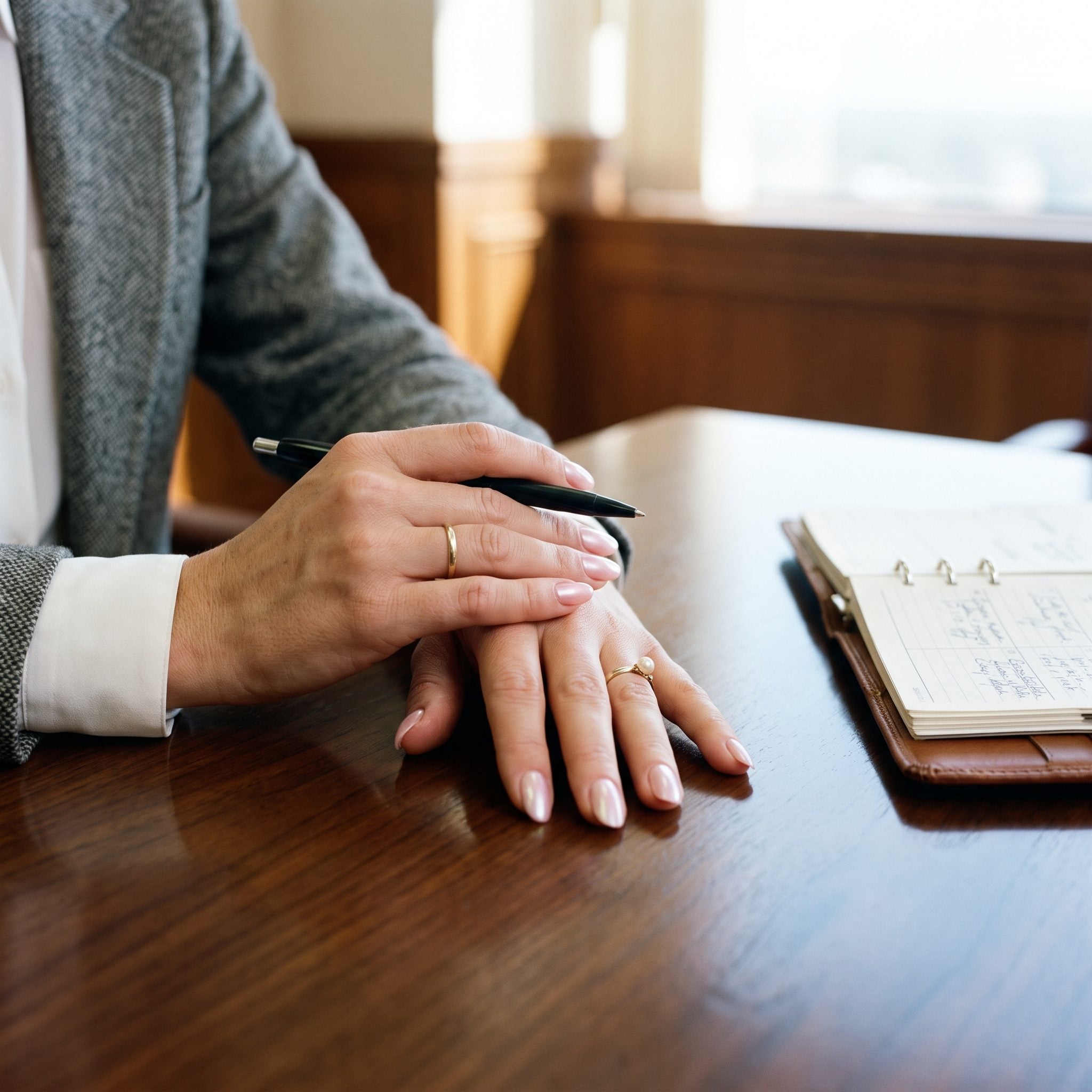 Frosted Pink Nails Filed Into a Perfect Oval, Tapped Against the Conference Table