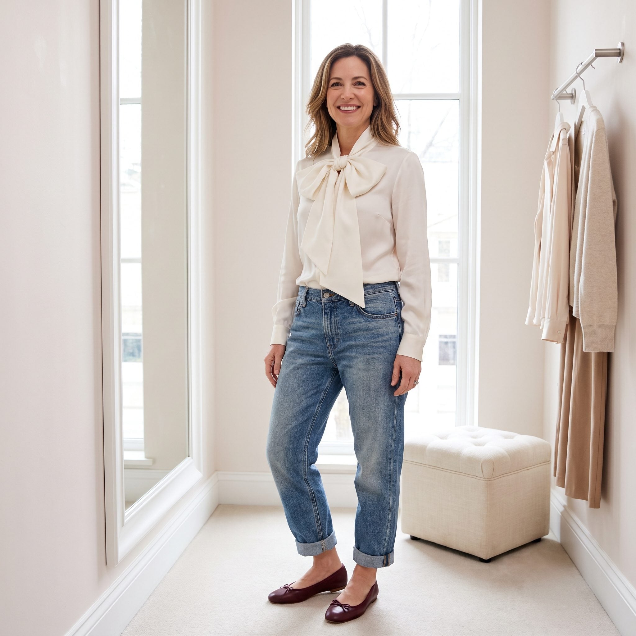 Giant Bow Blouse + Boyfriend Jeans