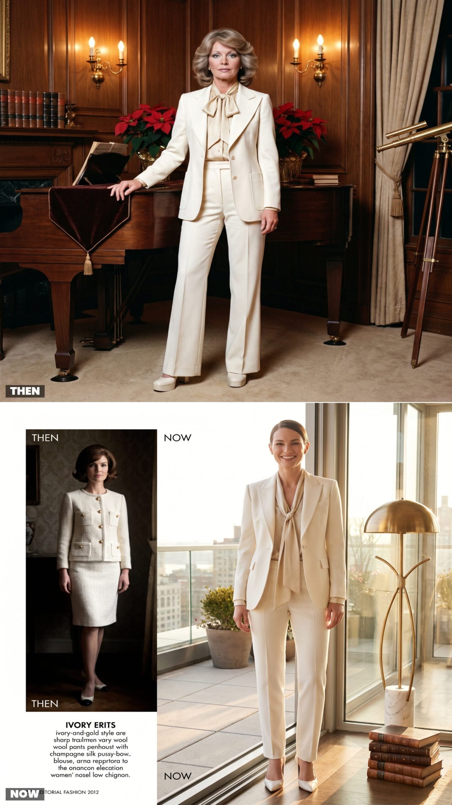 The Ivory Pantsuit With a Dramatic Bow Blouse