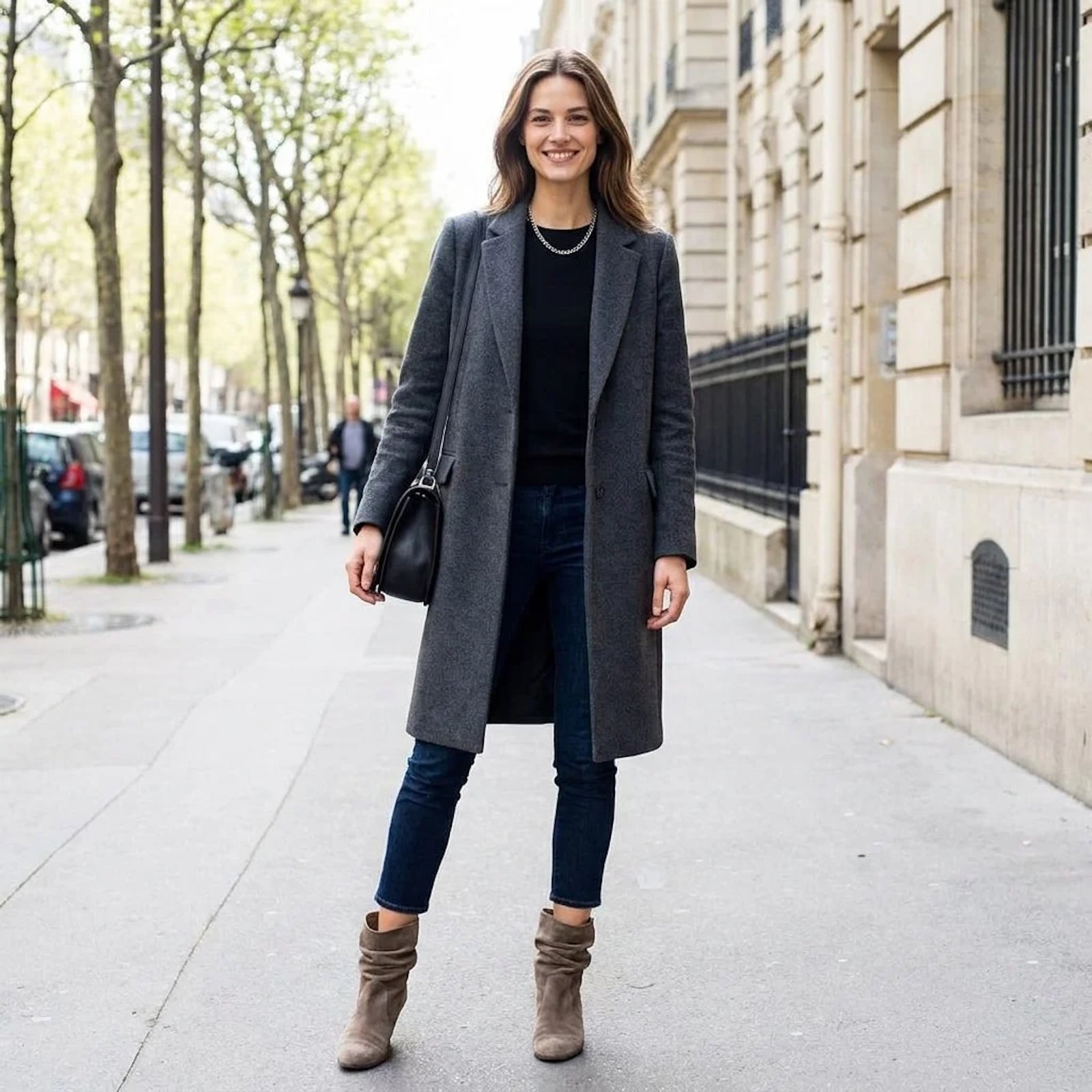 Slouchy Ankle Boots Pooling Around a Slim Jean