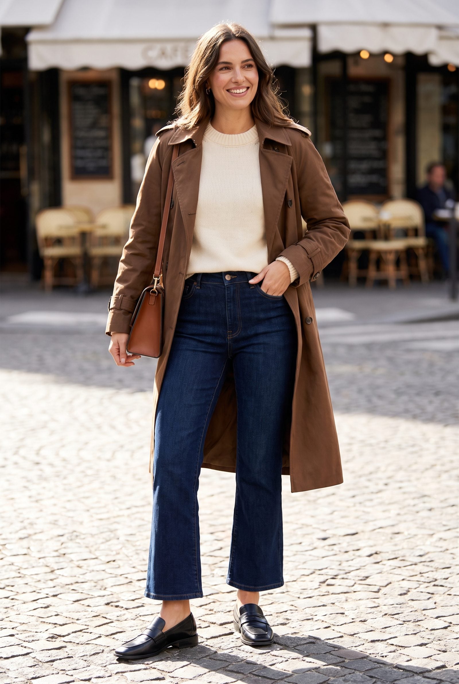 Kick-Flare Jeans Matching the Width of Square-Toe Loafers