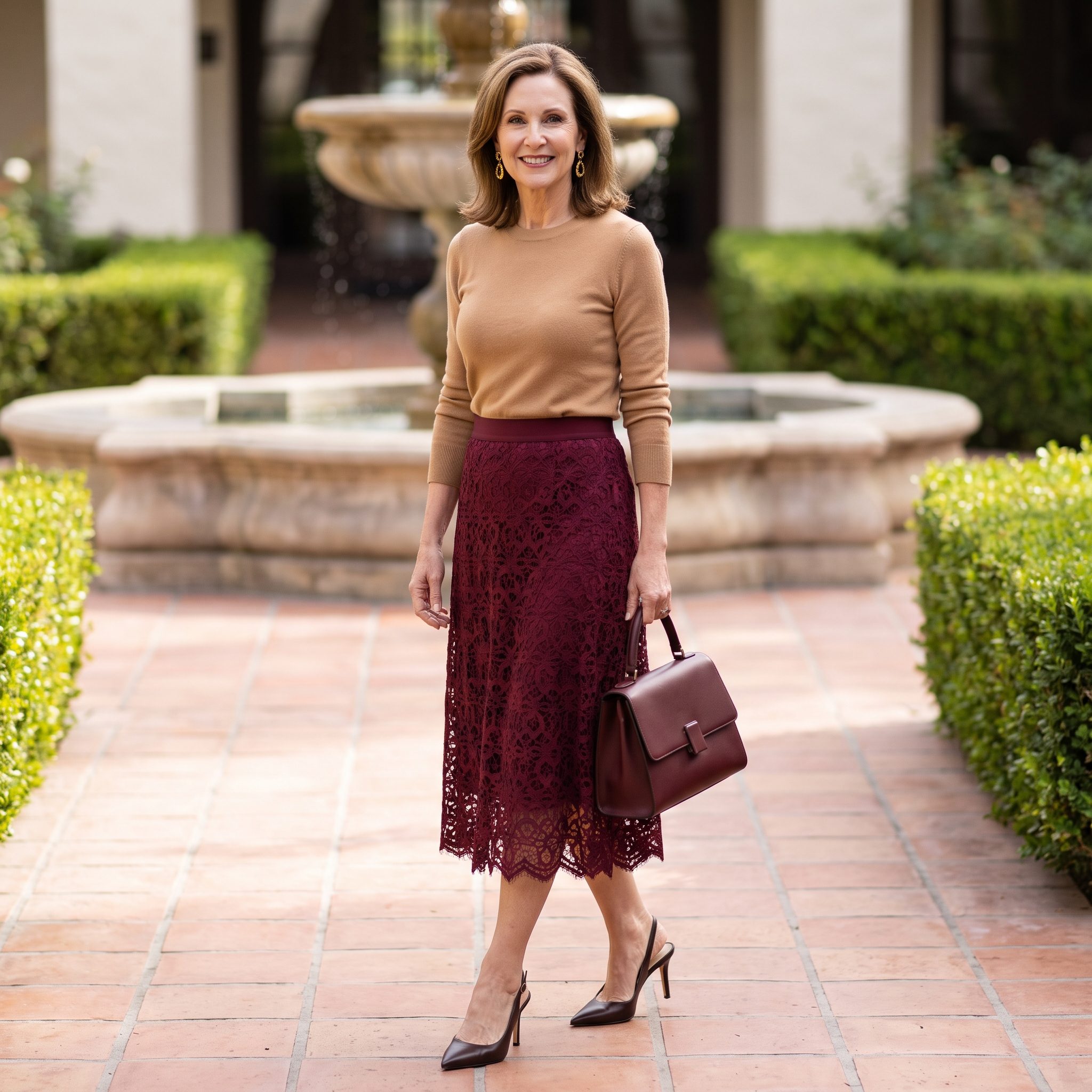 Lace Midi + Minimal Crewneck Sweater