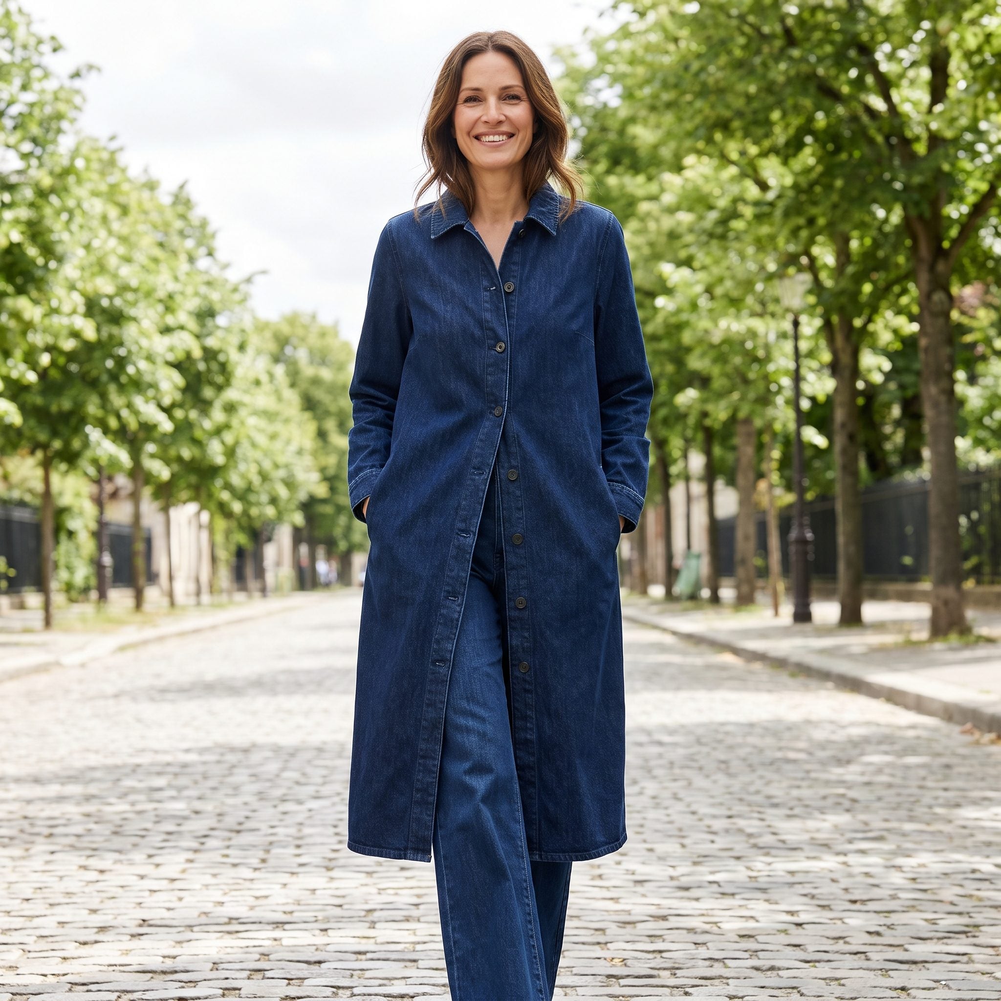 Long Denim Jacket Over Very Wide Jeans