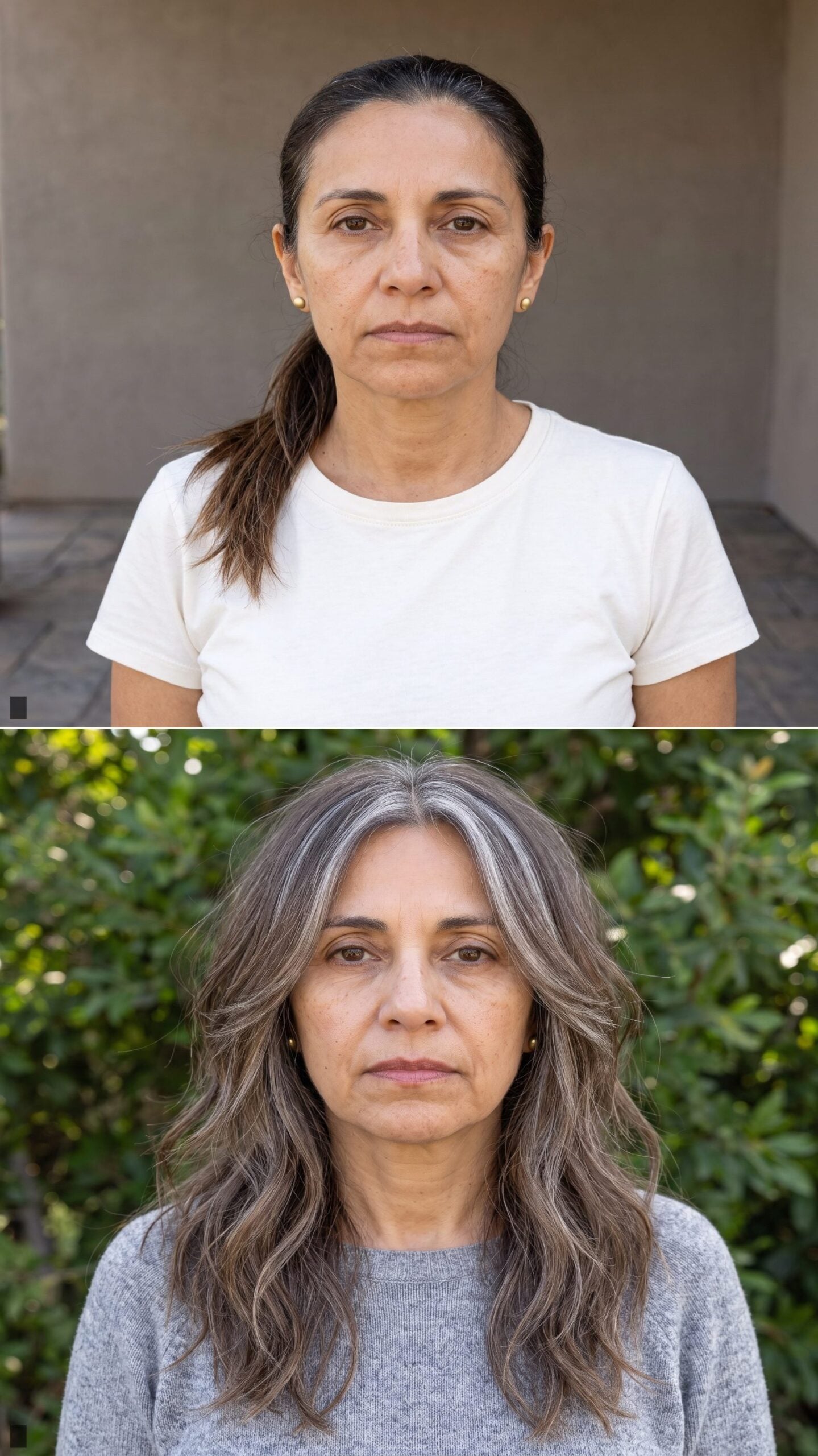 Long Tousled Layers in Cool Ash-Brown with Grown-Out Silver Streaks