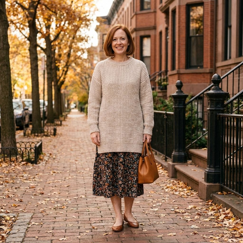 A Long Untucked Sweater Swallowing the Waist