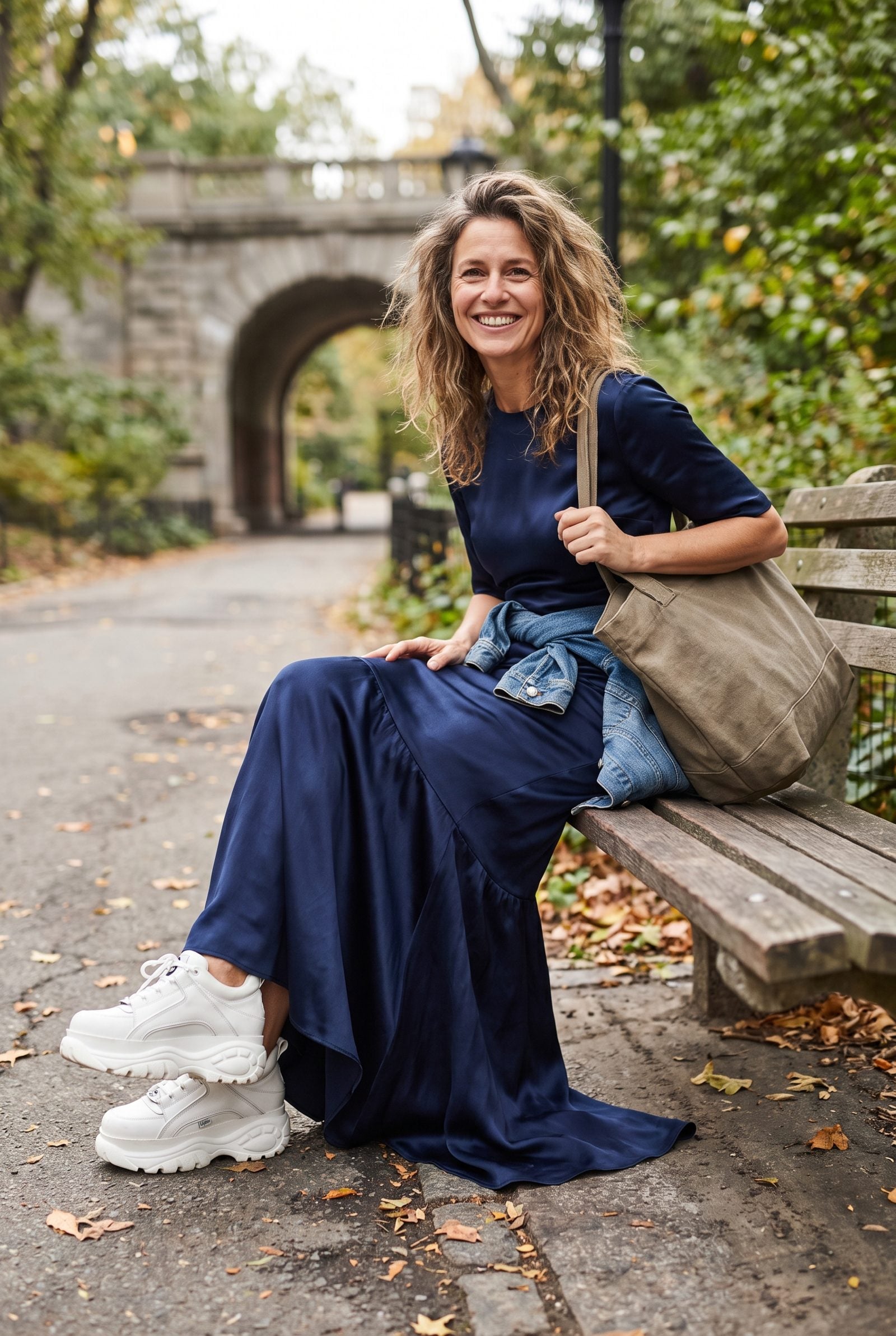 Mermaid-Hem Dress With Chunky Air-Cushioned Sneakers: Sloppy