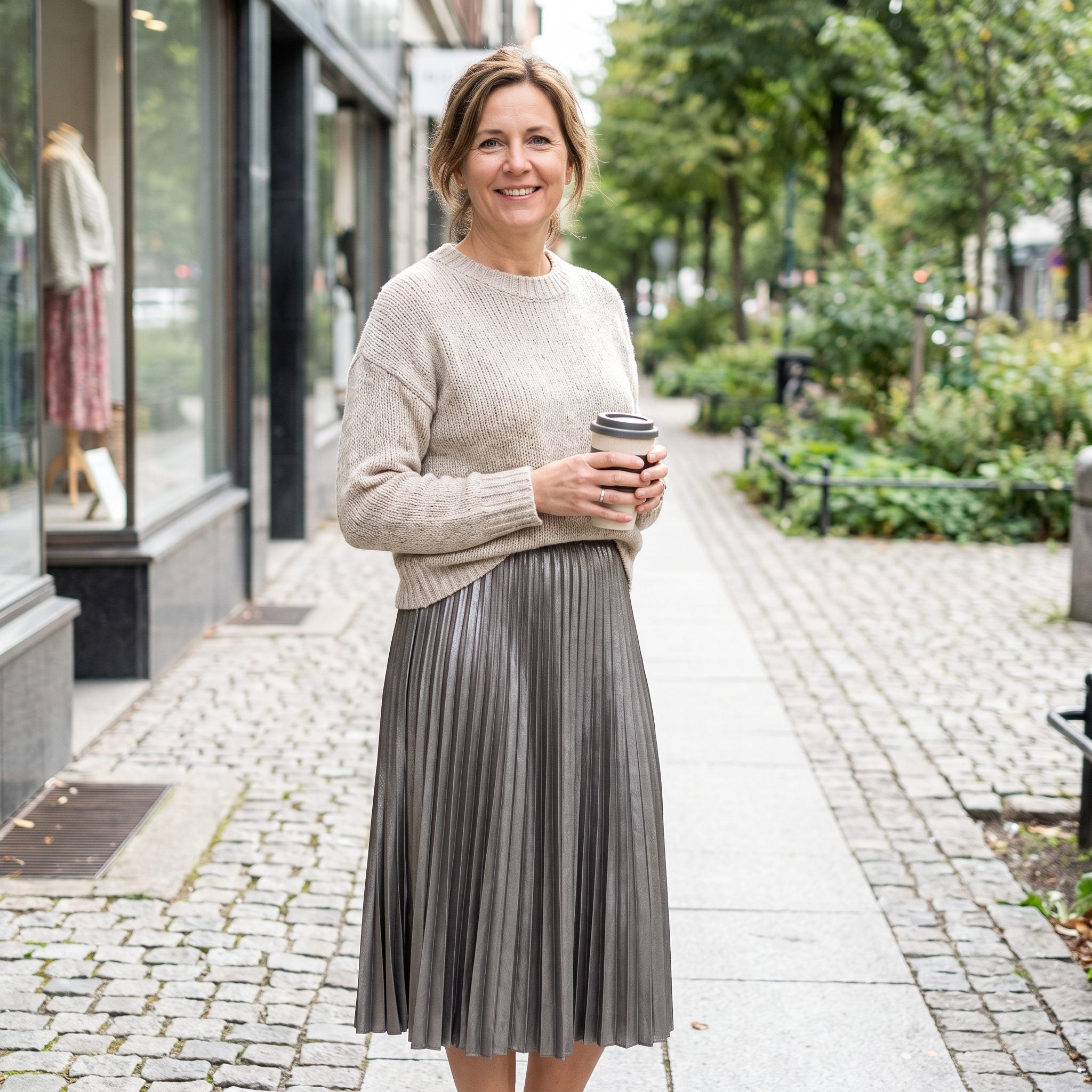 Metallic Midi + Neutral Sweater