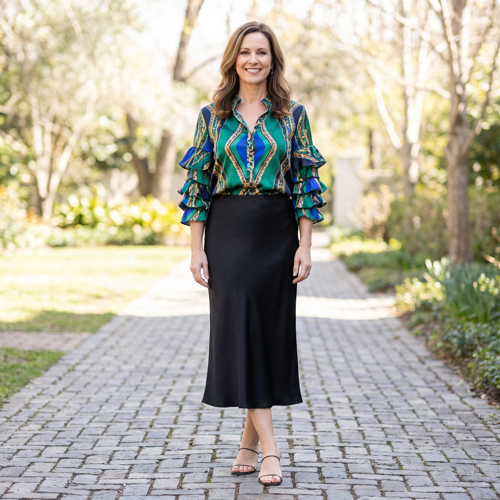Minimal Black Midi + Statement Blouse