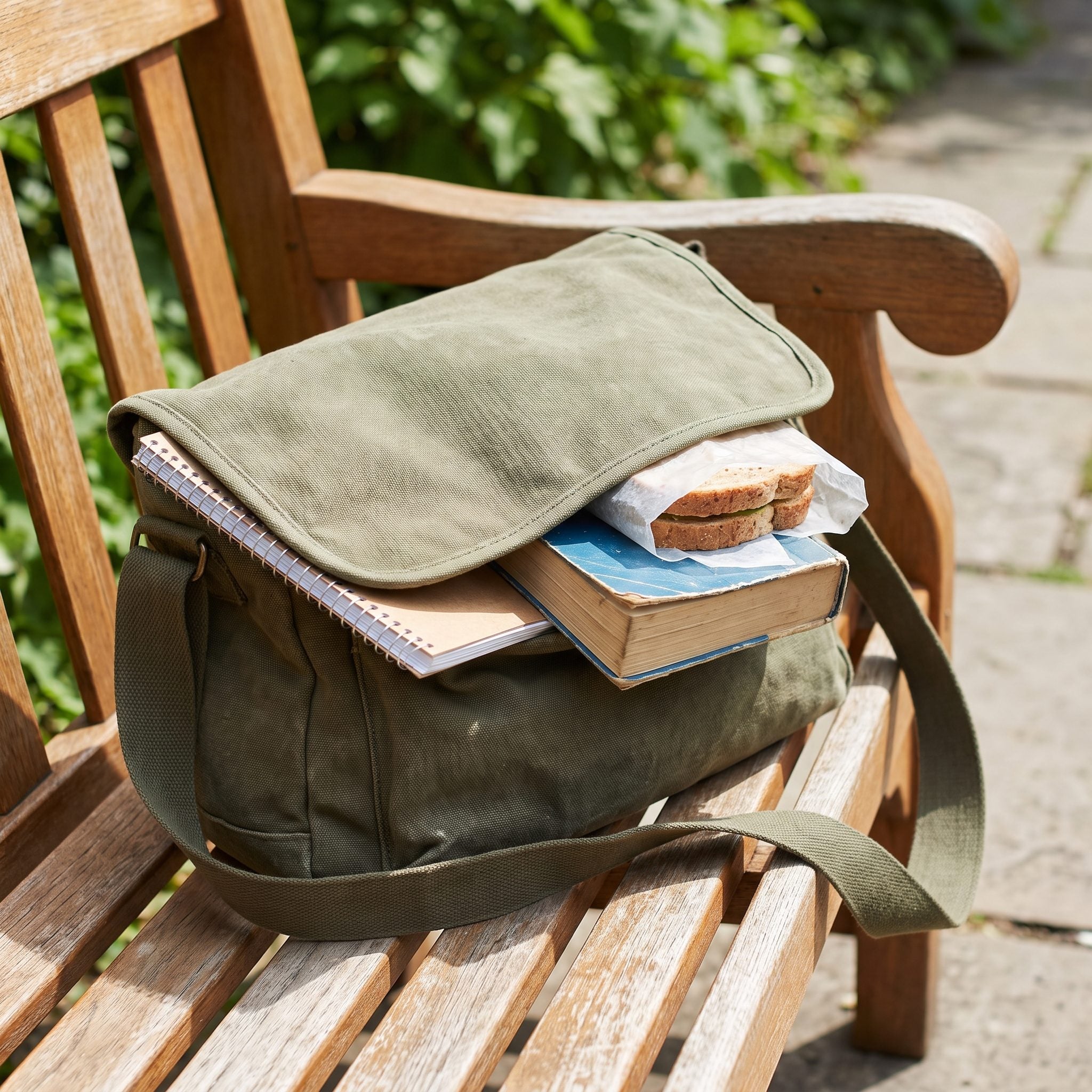 1990s olive canvas messenger shoulder bag