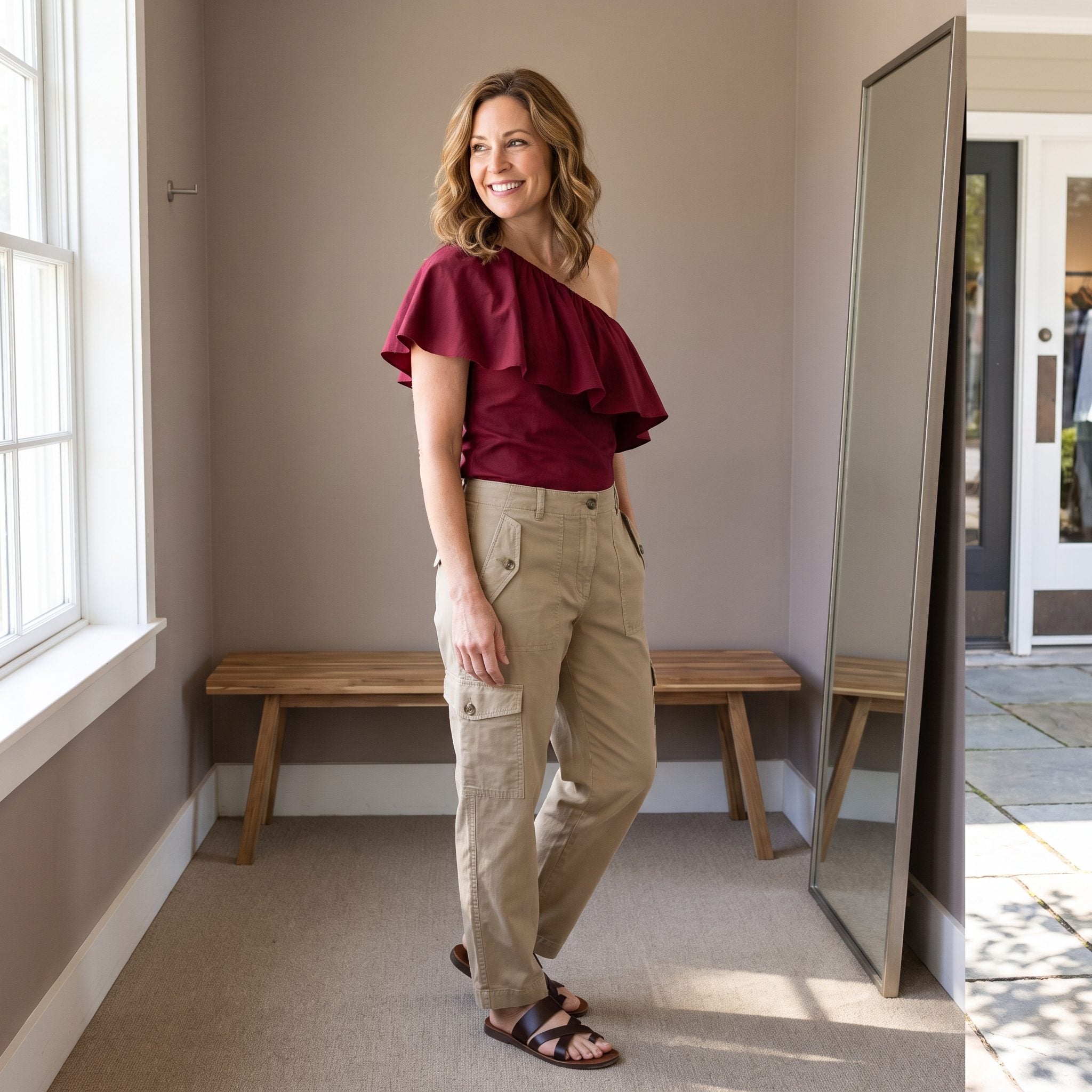 One-Shoulder Ruffle Top + Utility Pants