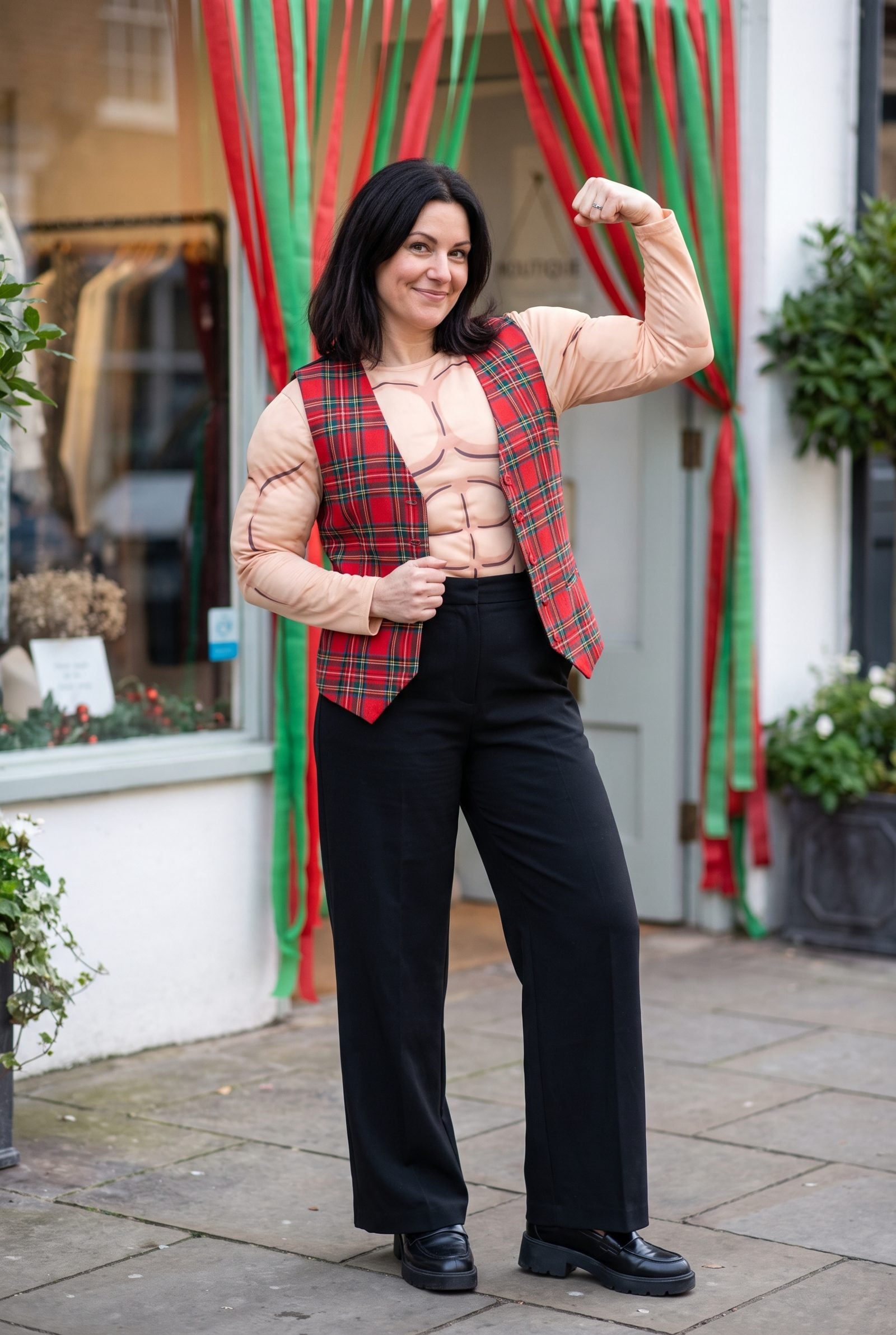 The Padded Muscle Shirt Under an Open Holiday Vest