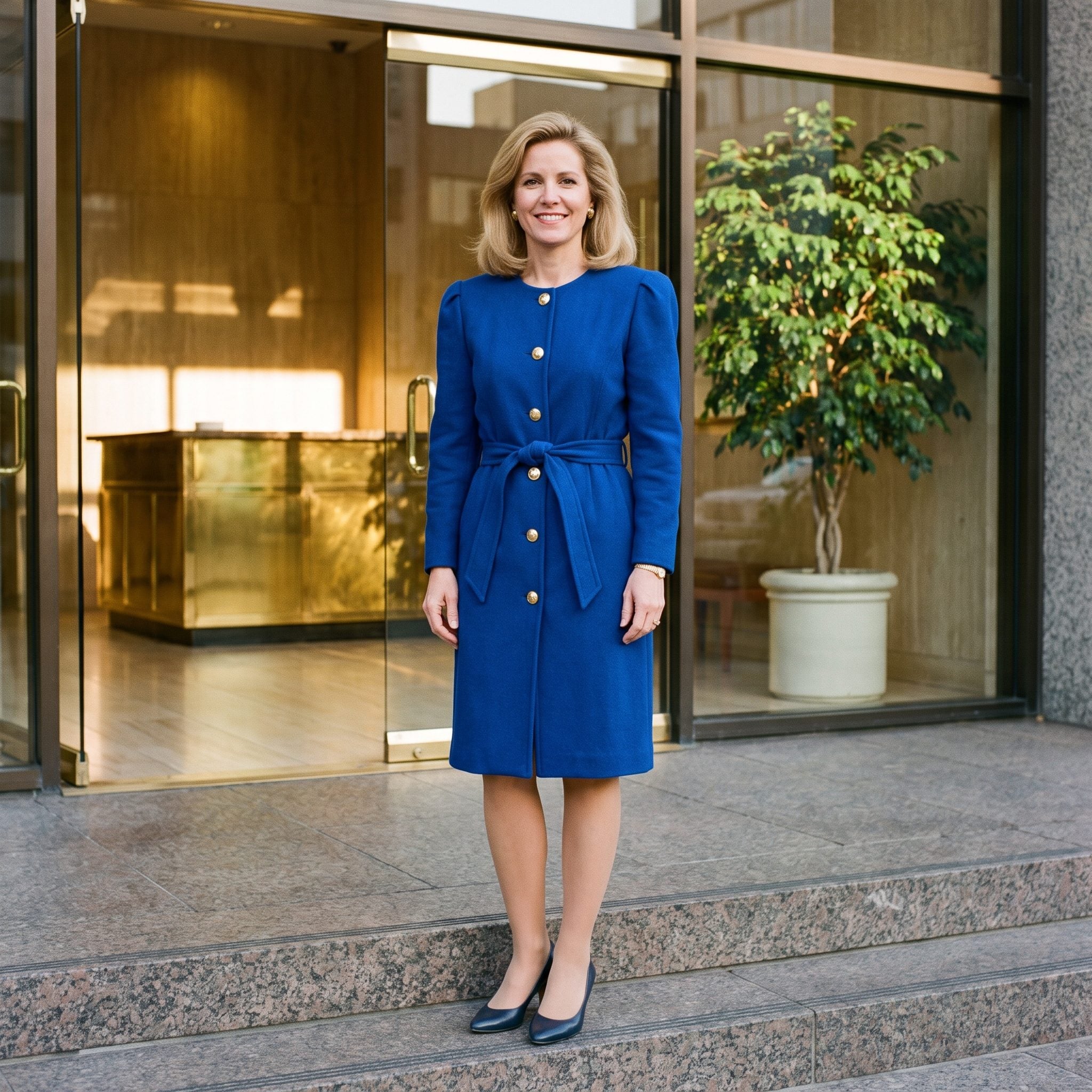 The Padded-Shoulder Coatdress Buttoned to the Throat