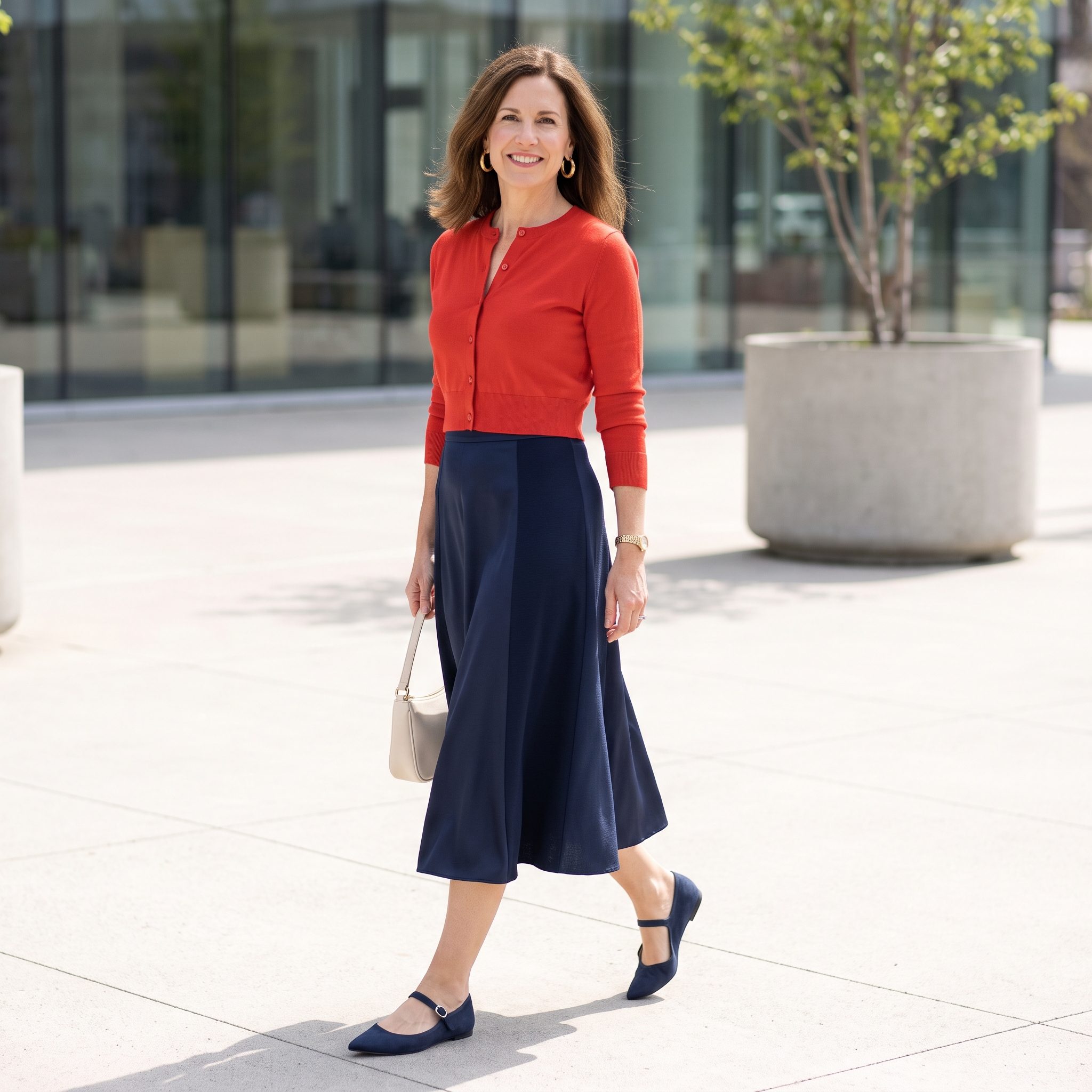 Paneled Midi + Cropped Cardigan Worn as a Top