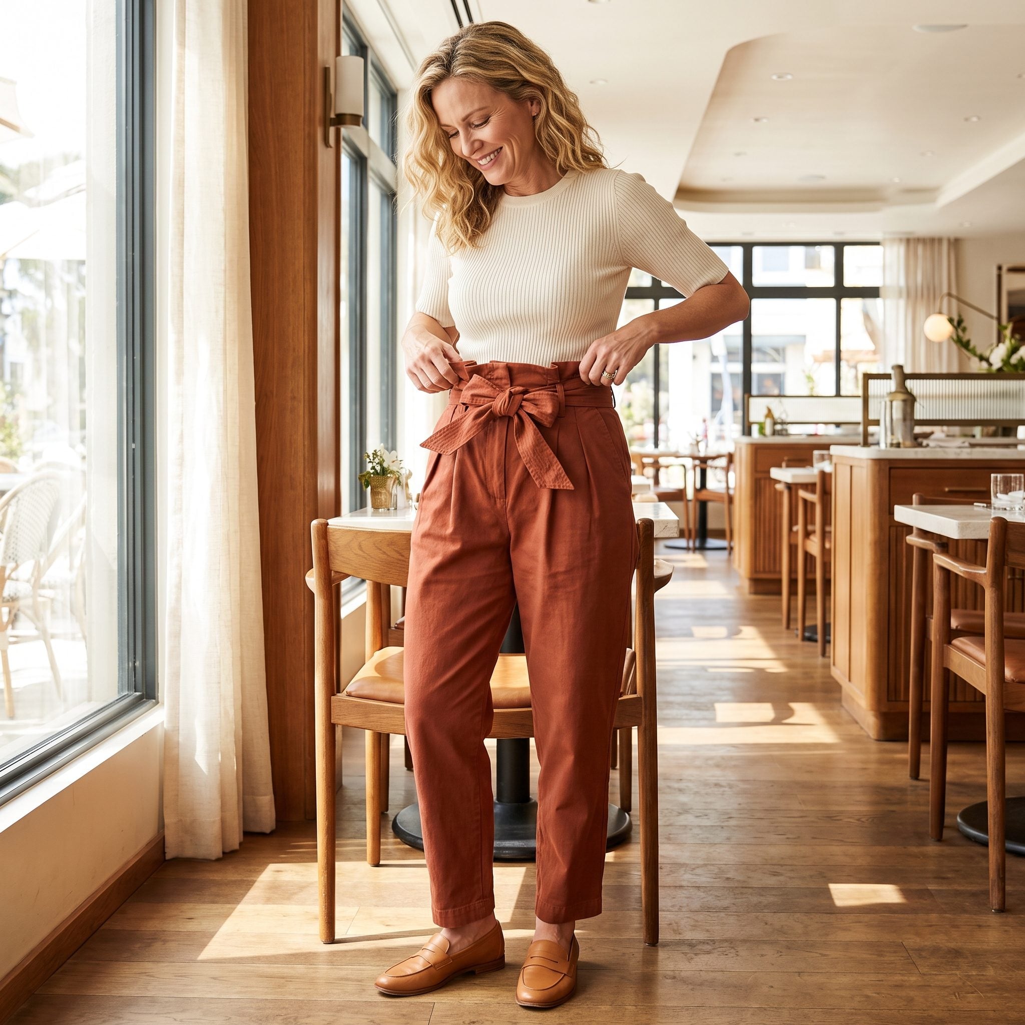 Paperbag-Waist Pants With a Bulky Tie Belt