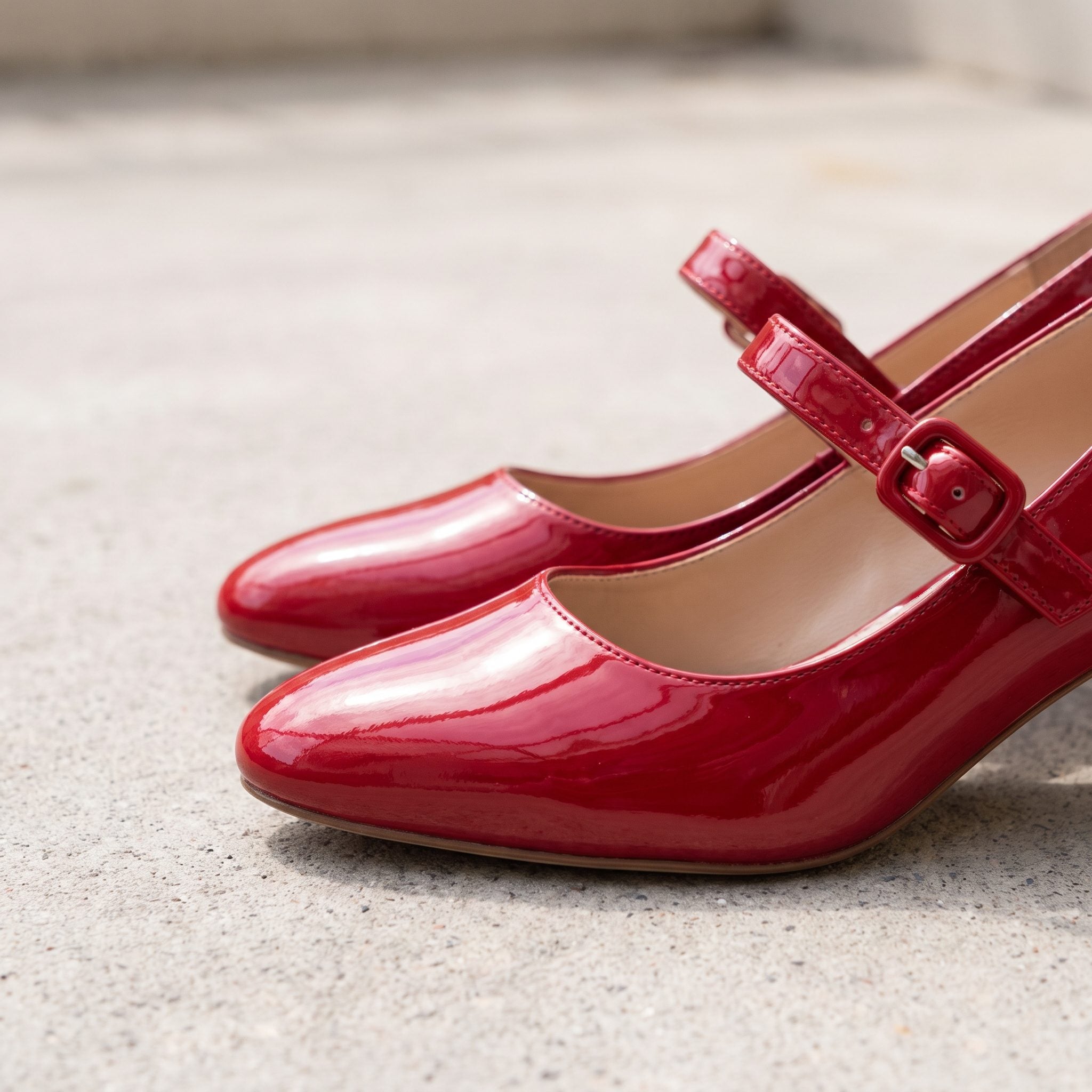 Patent Leather Kitten Heels in Cherry Red