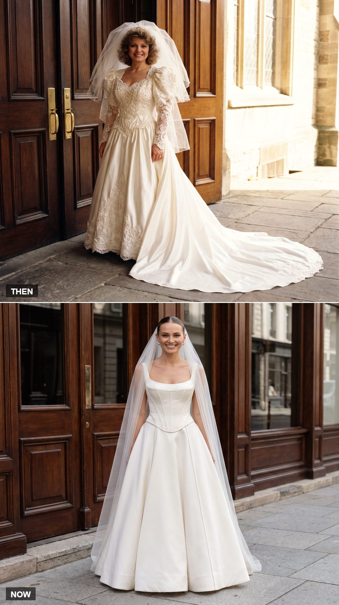 Pearl-Beaded Basque-Waist Gown → Sculpted Modern Basque-Waist Gown