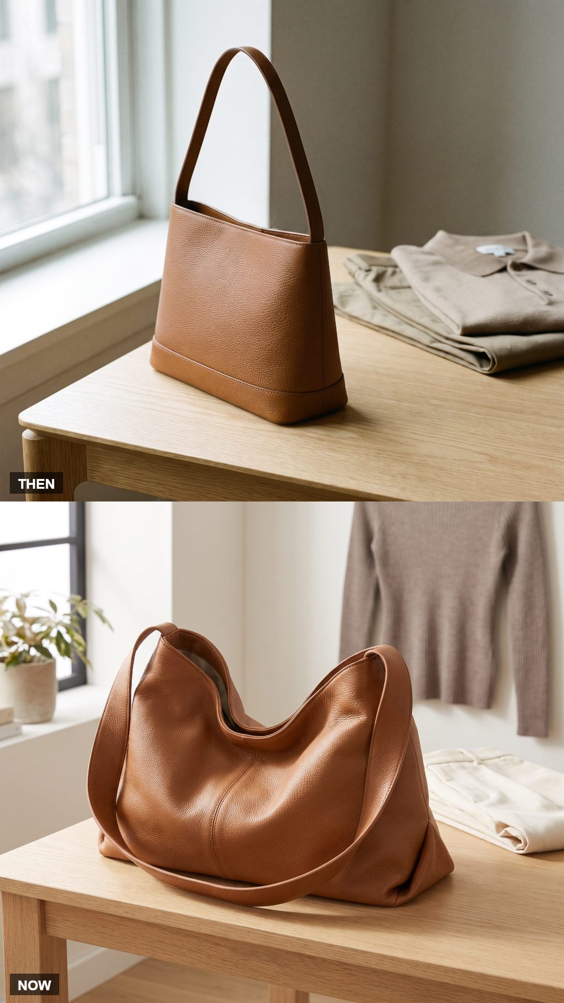 The Pebbled-Leather Shoulder Bag Slouches Into a Hobo