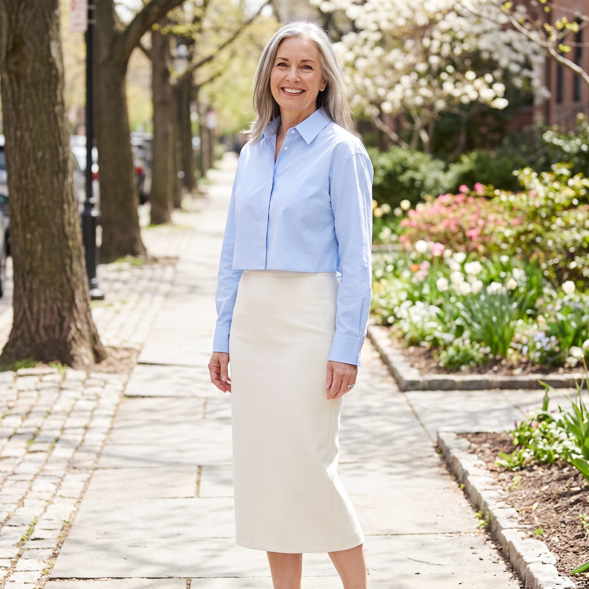 Pencil Midi + Cropped Poplin Shirt