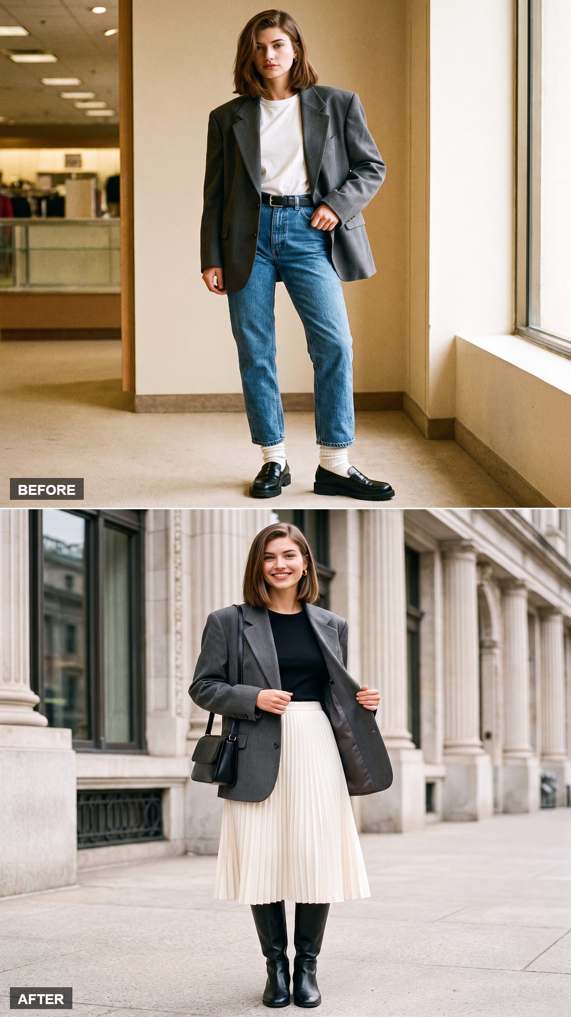Pleated Midi Skirt and Knee-High Boots