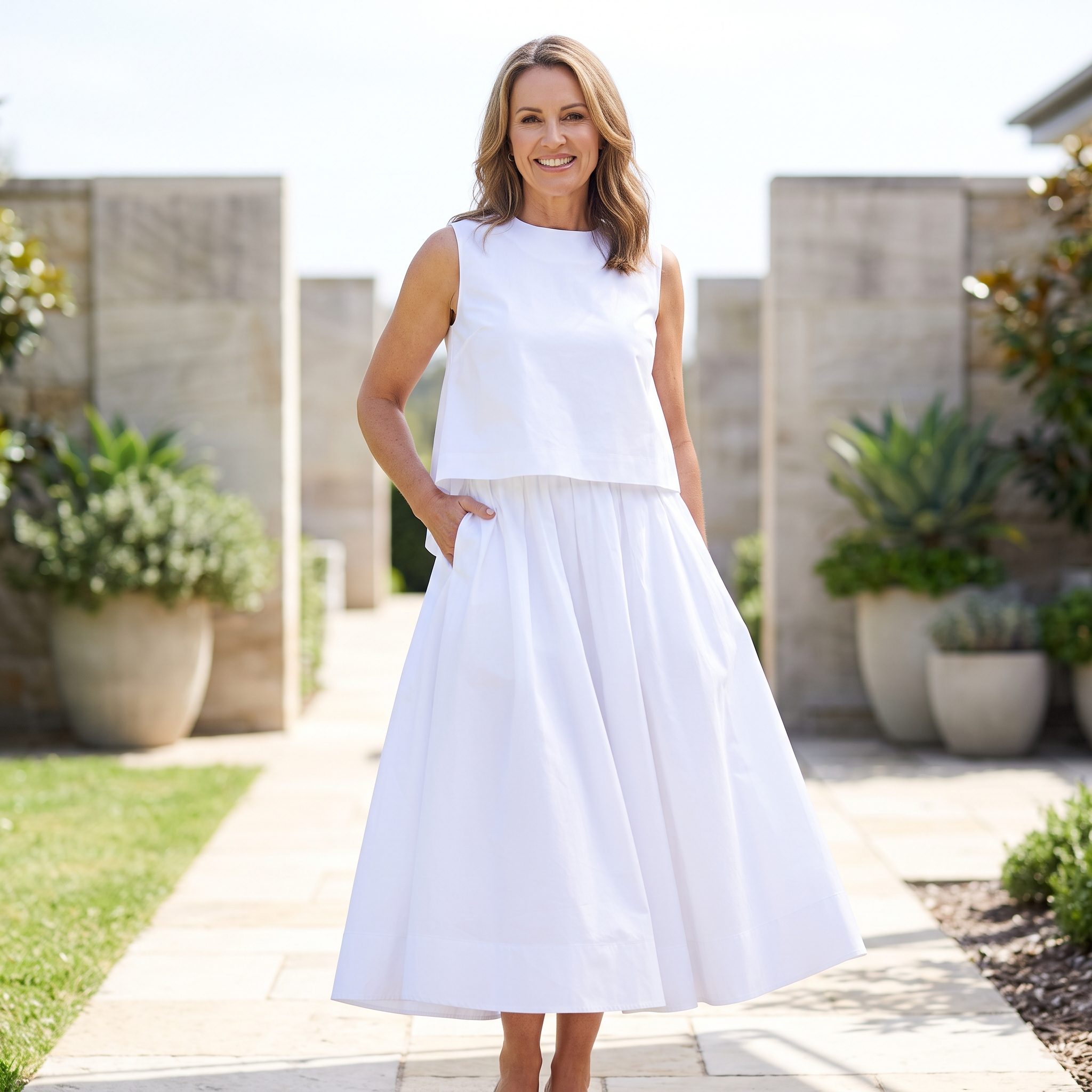 Poplin Midi + Sculptural Sleeveless Top
