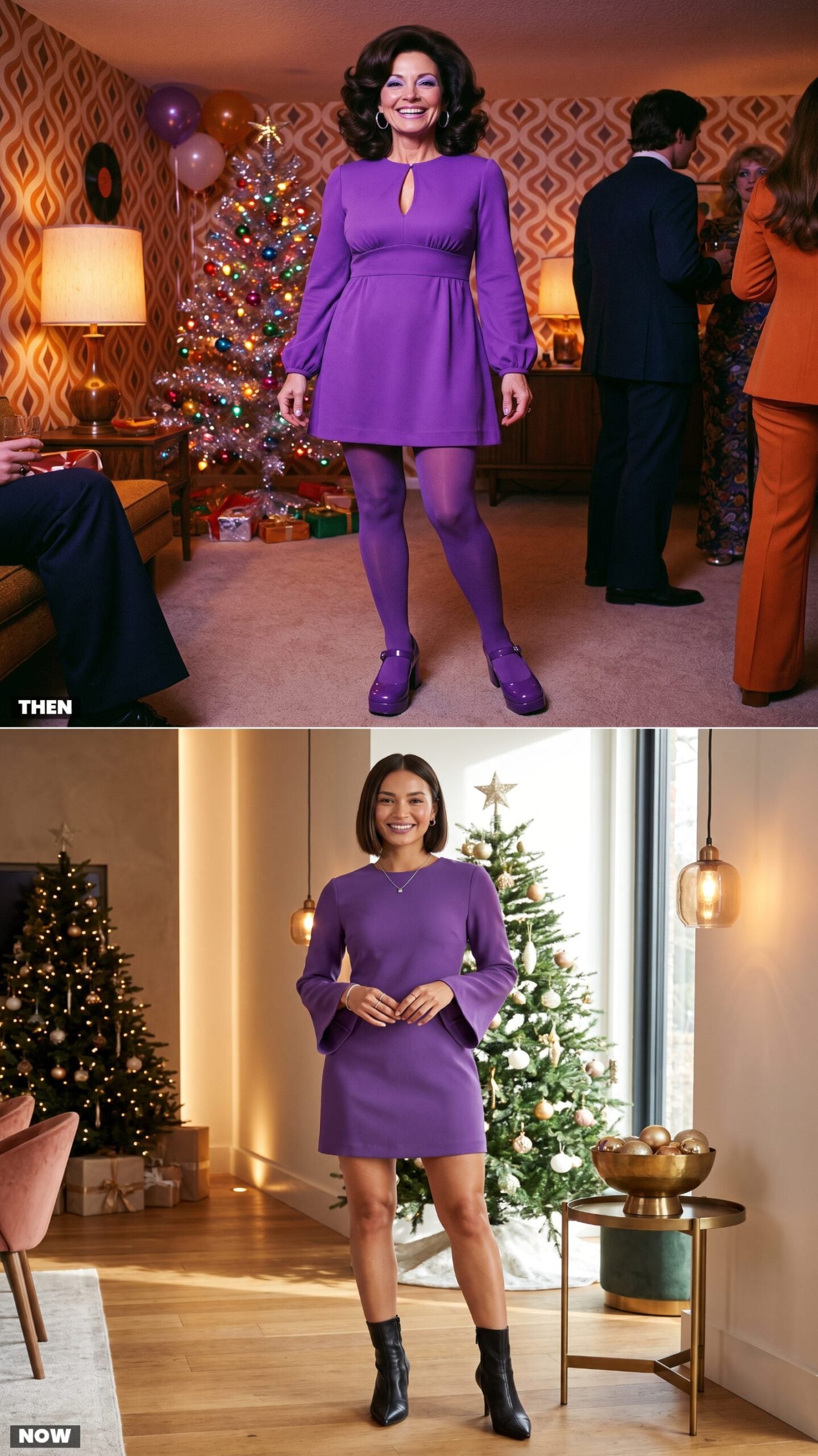 The Purple Bell-Sleeve Minidress and Tights