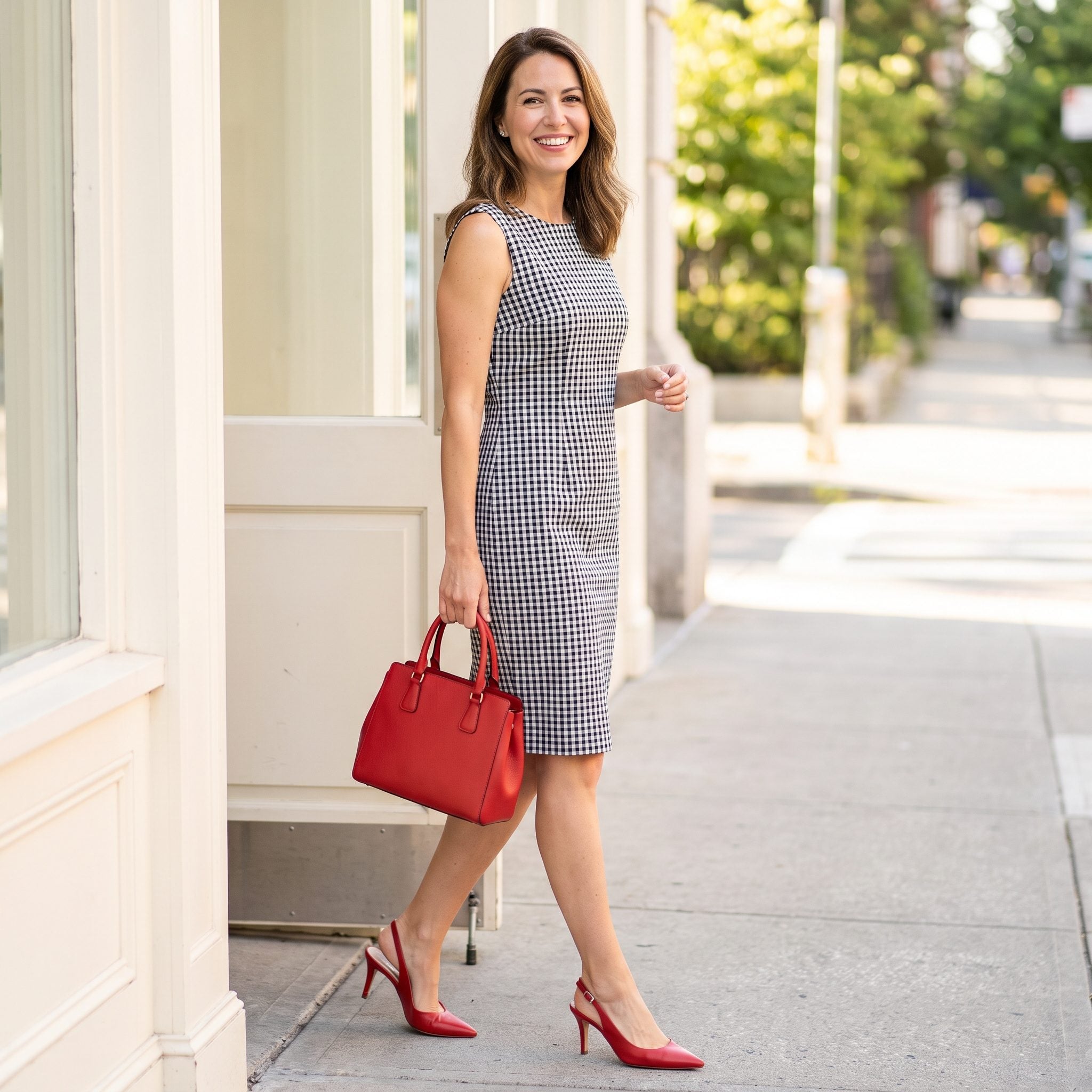 Red Slingback Heels + Red Top-Handle Handbag