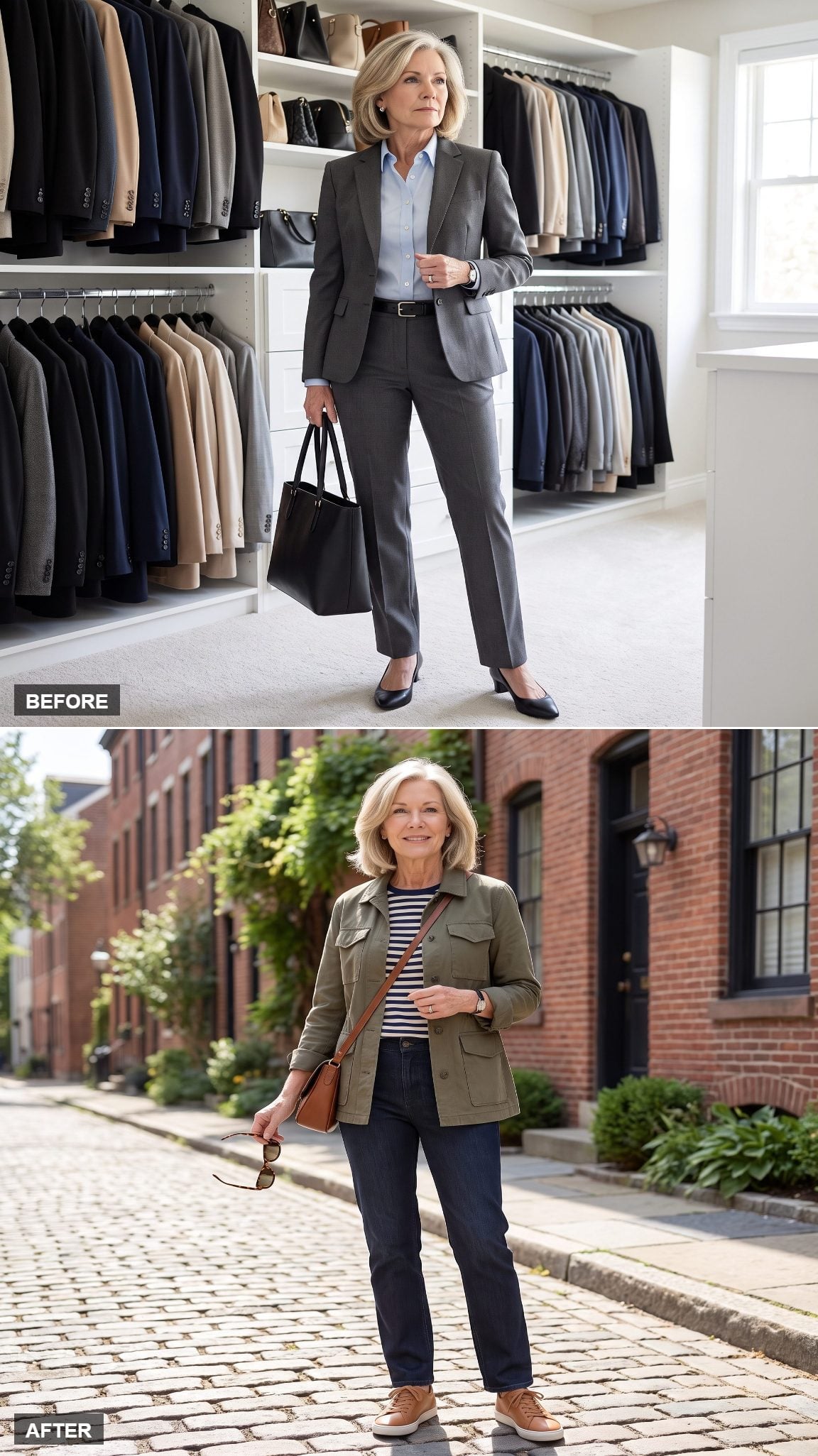 Olive Field Jacket, Stripes, and Denim