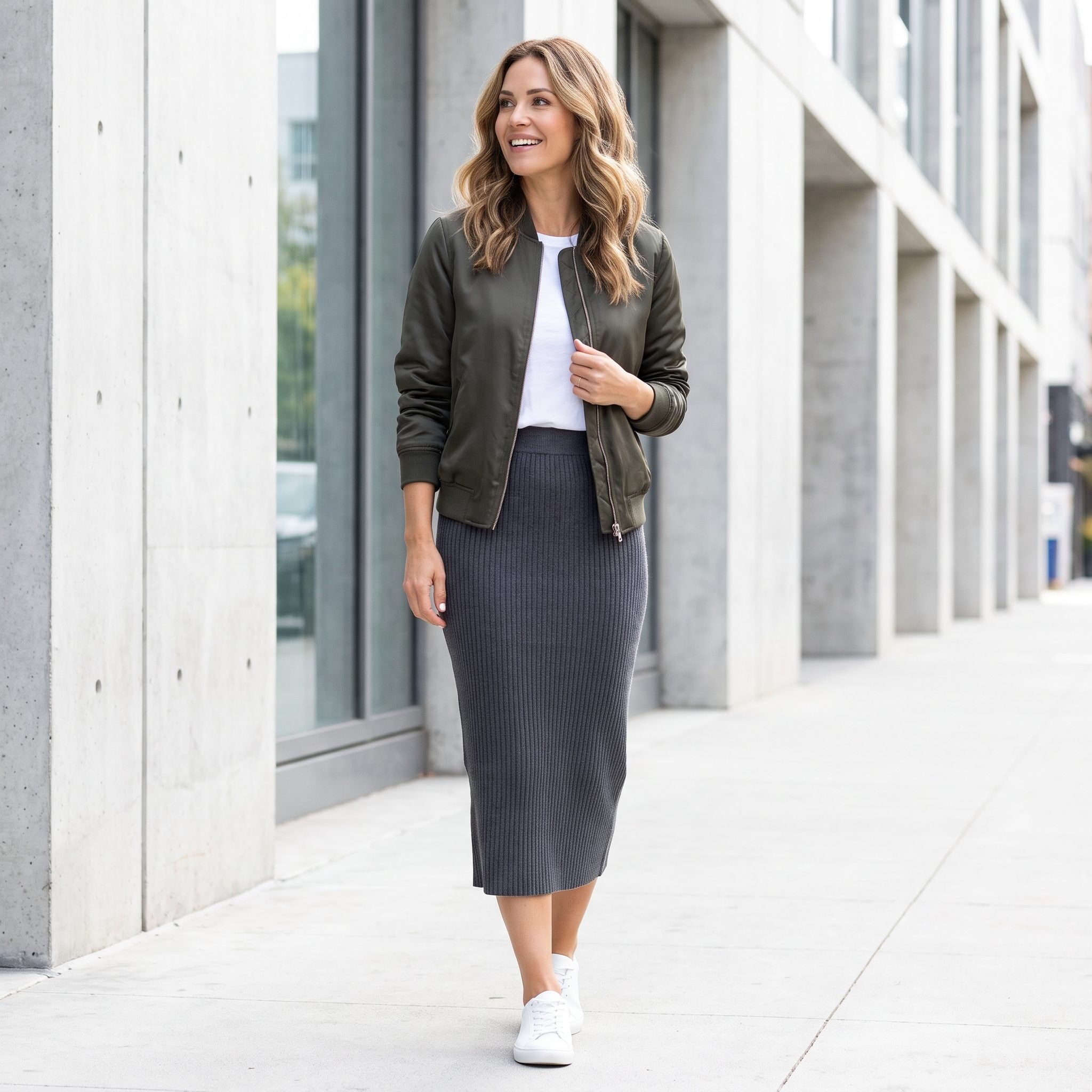 Ribbed Midi + Bomber Jacket