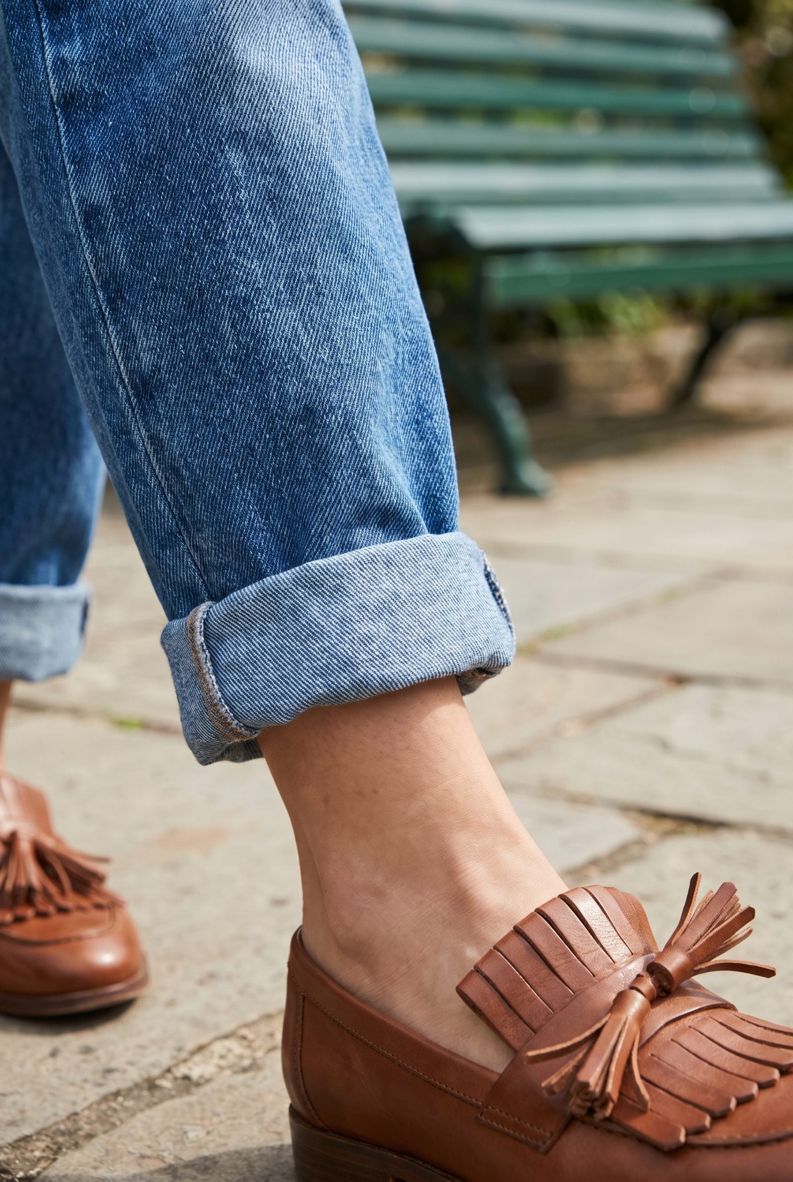 Rolled Boyfriend Cuffs Competing With Tassel Loafers