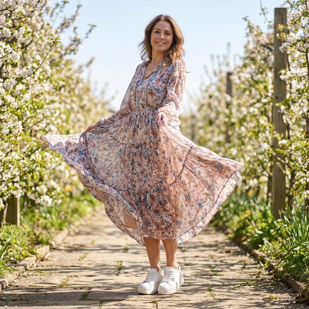 Romantic Floral Maxi + Heavy White Platform Sneakers