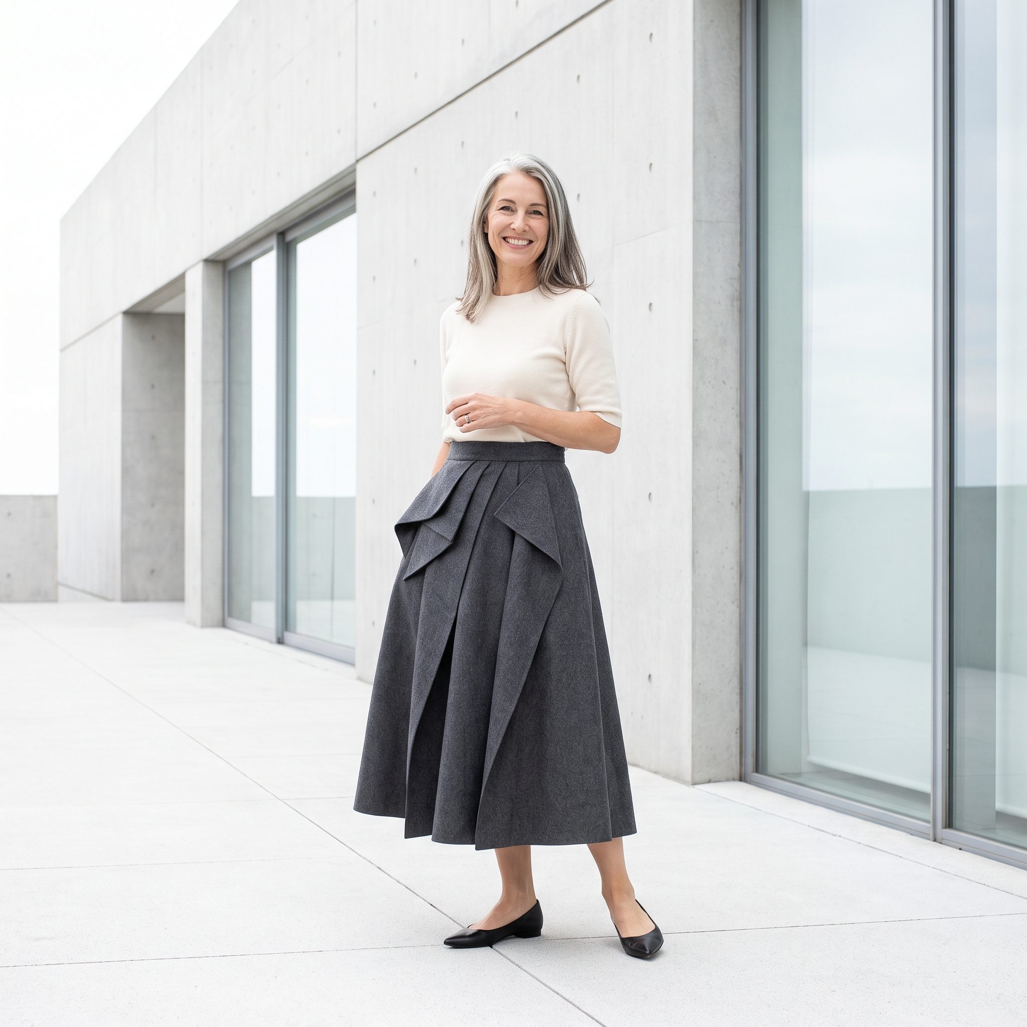 Sculptural Midi + Pointed Flats