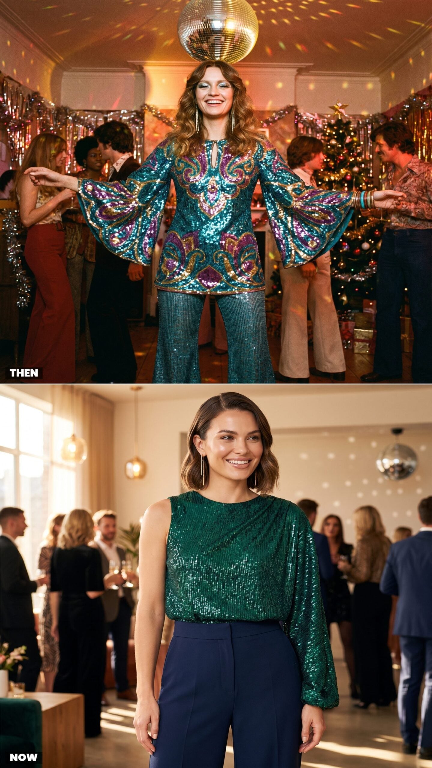 The Sequined Butterfly-Sleeve Tunic With Flares