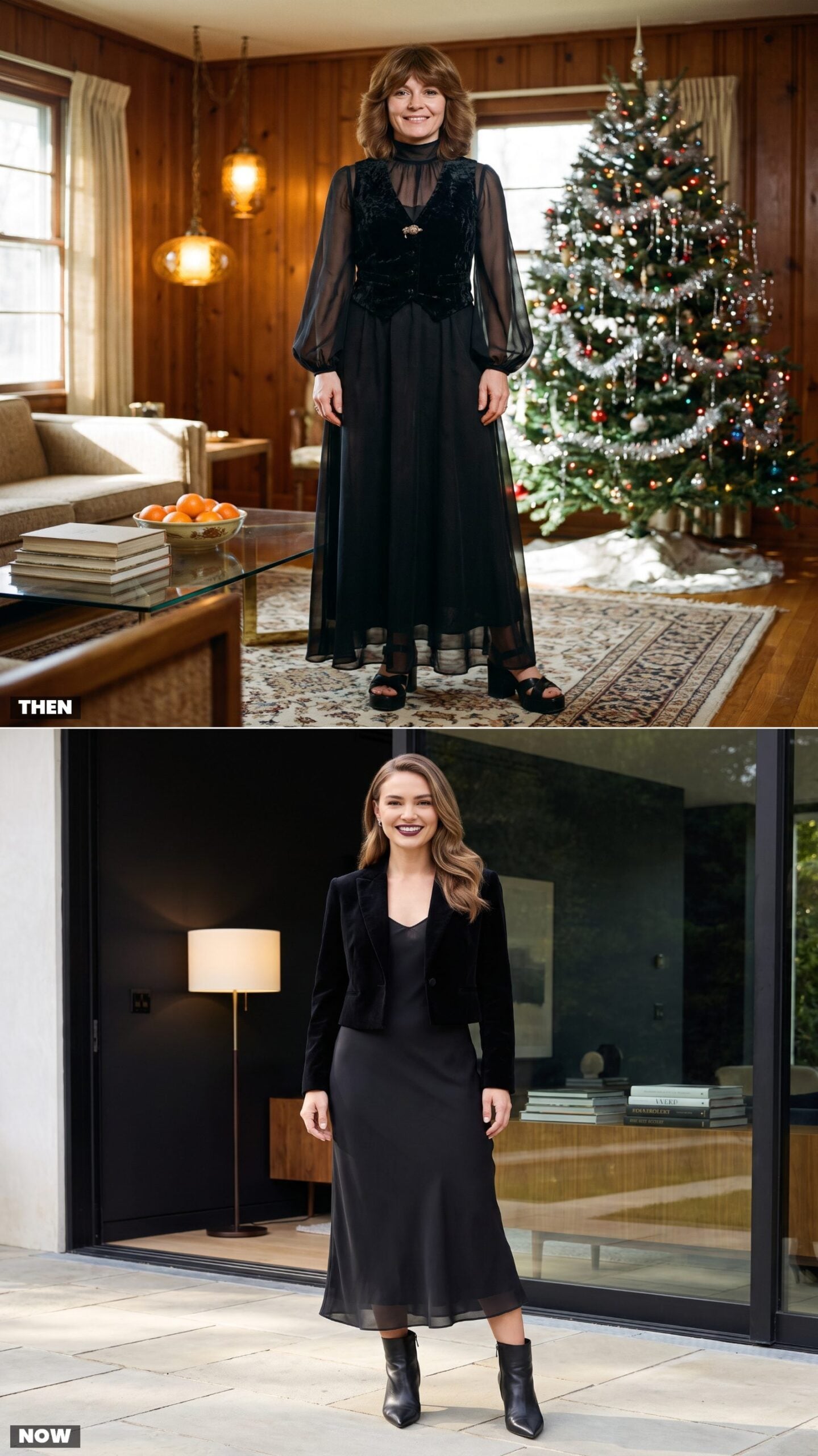 The Sheer Black Chiffon Dress With a Velvet Vest