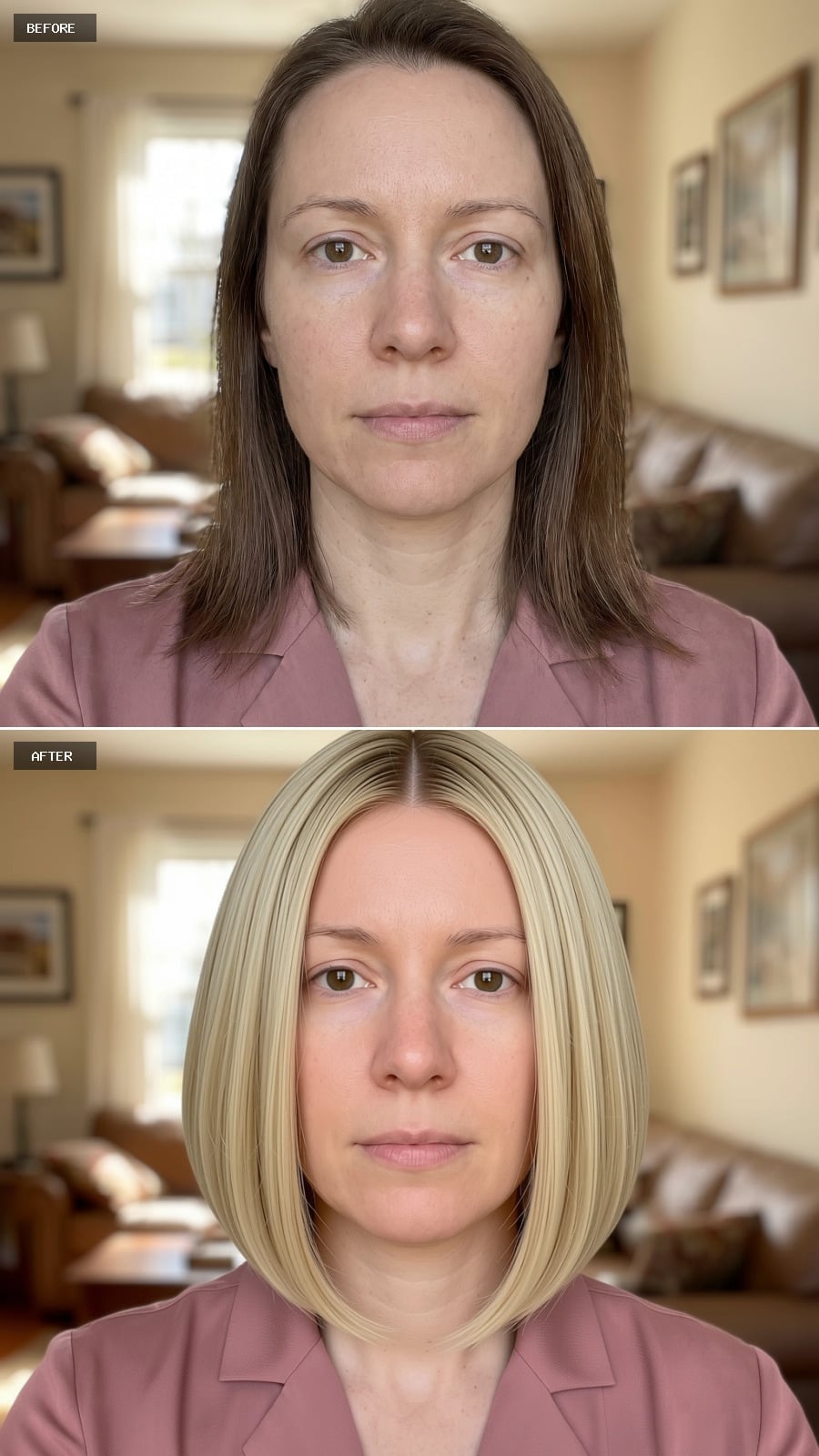 A Blunt Blonde Bob with a Center Part