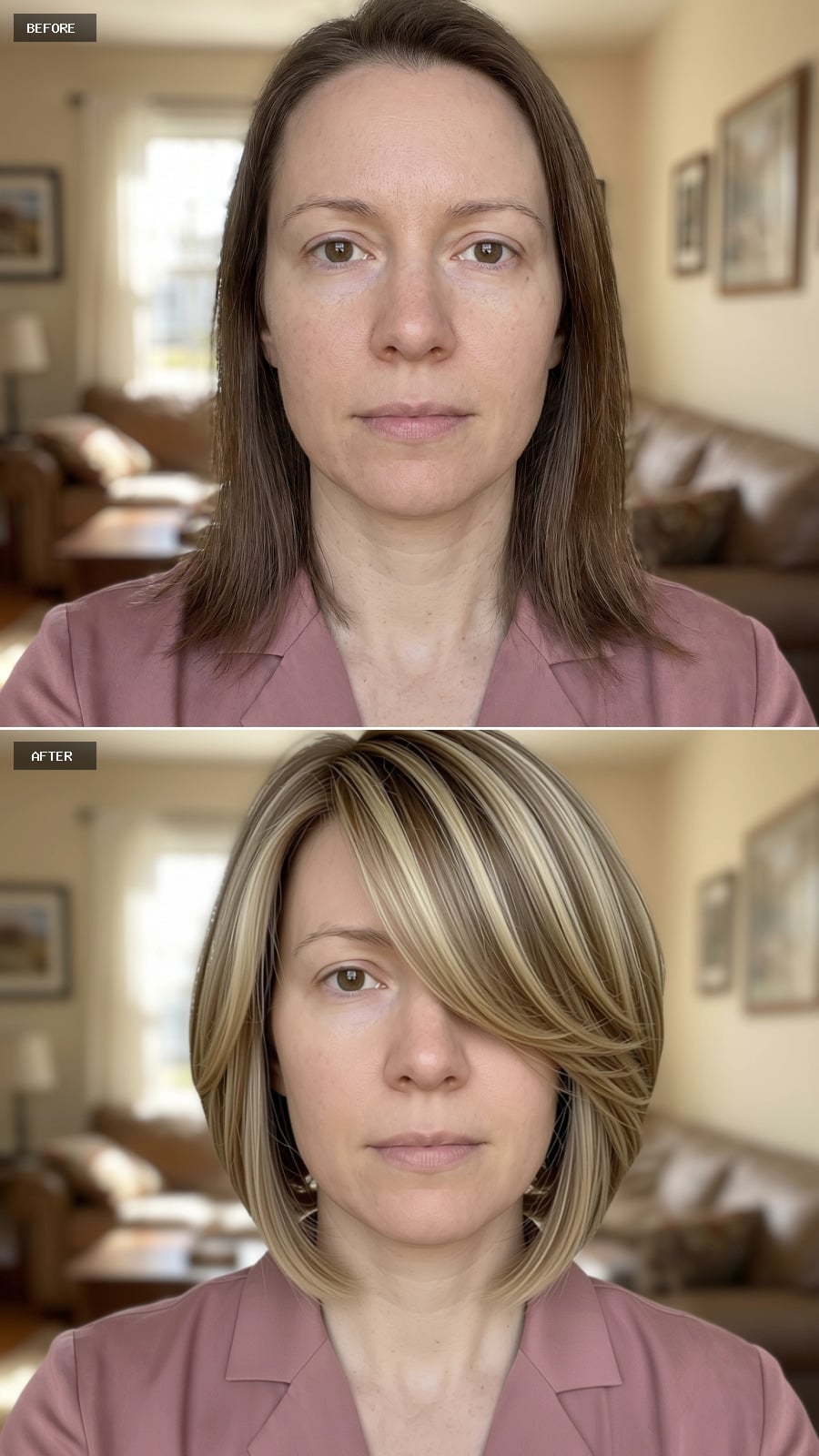 Golden Highlights, Blunt Ends, Chin-Length Bob