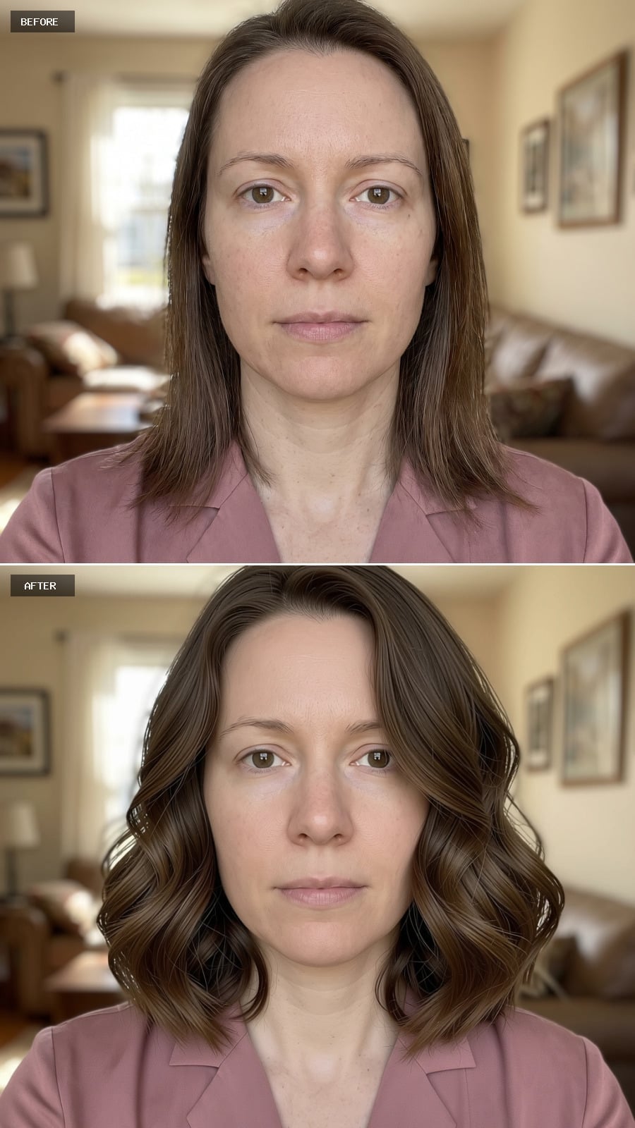 Loose Brown Waves at Collarbone Length