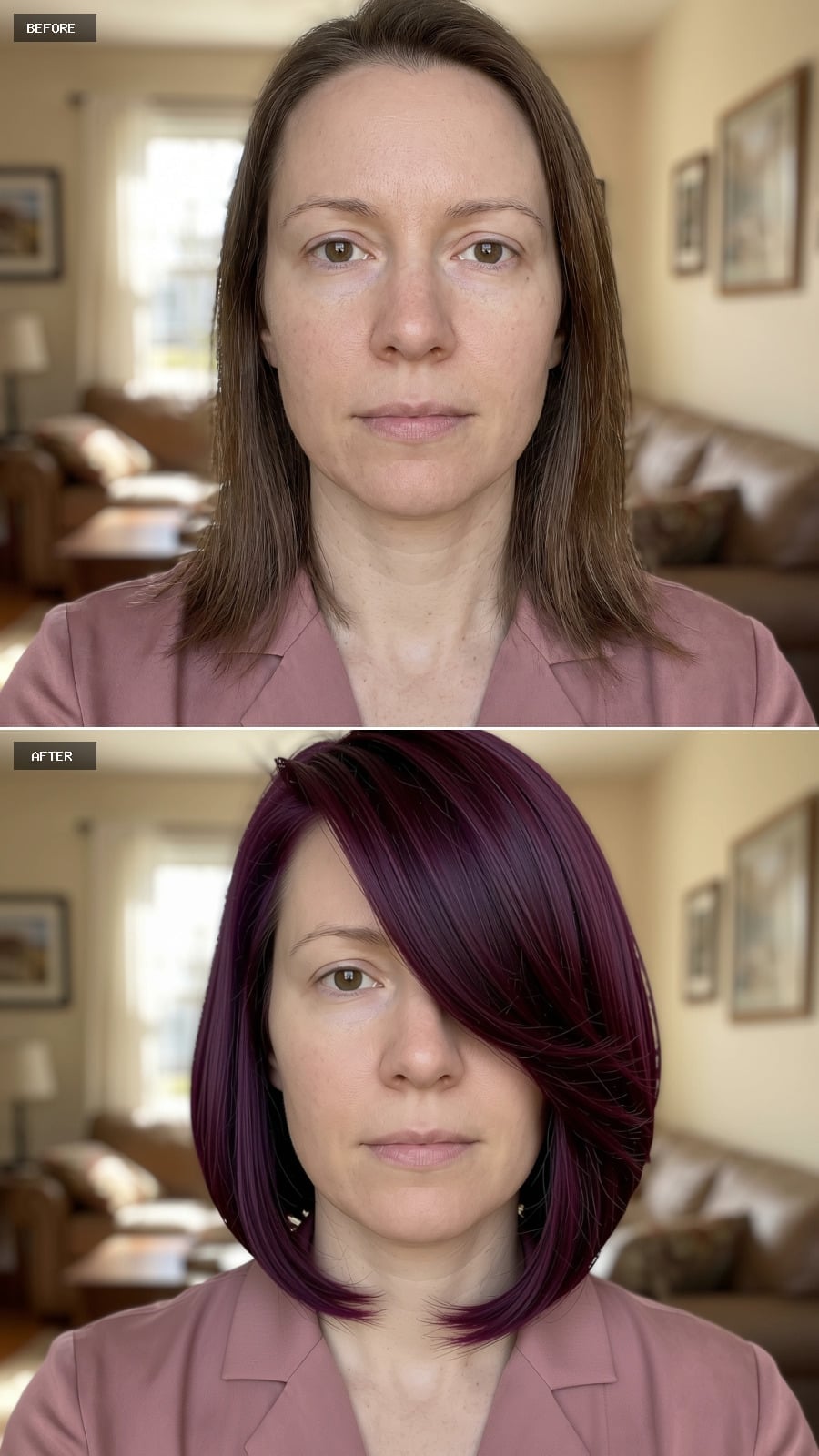 Aubergine Bob with an Asymmetric Fringe