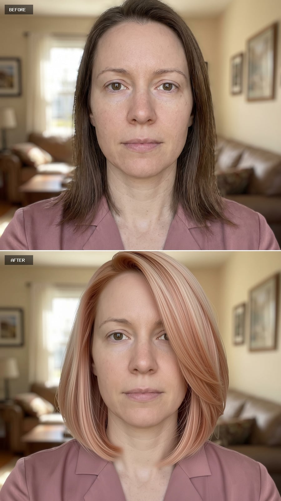 Rose-Gold Bob with a Deep Side Sweep