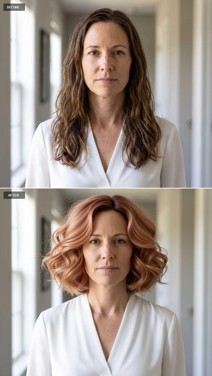 Rosy copper collarbone-length waves