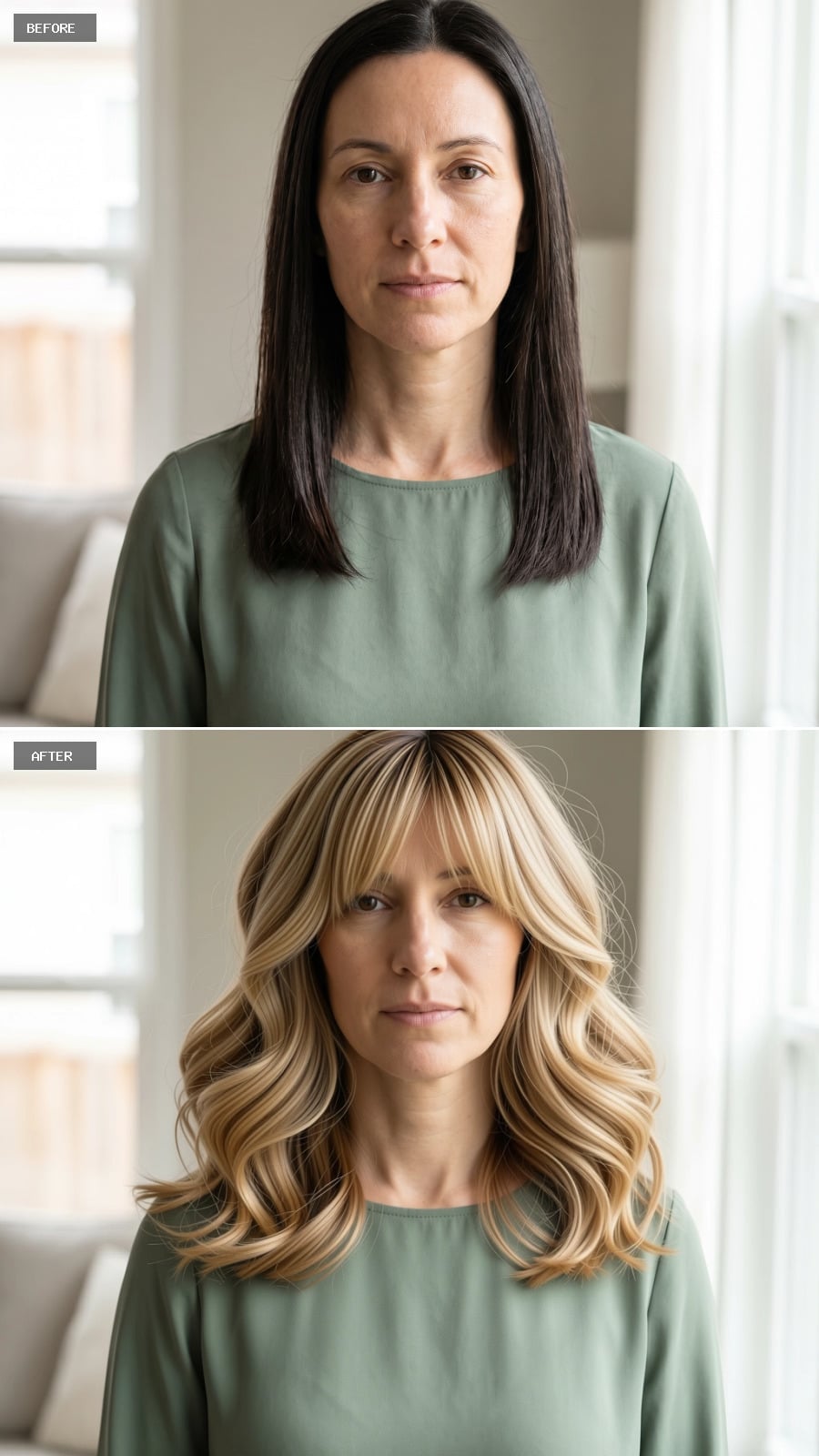Blonde Waves With a Curtain Fringe That Give a Long Face a Stopping Point