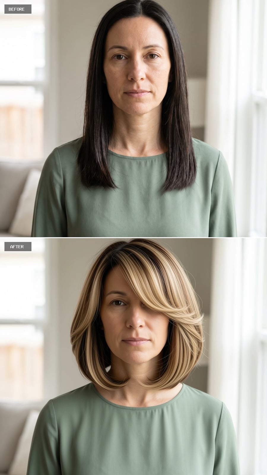 Blunt Bob With Blonde Highlights Cuts a Long Face Down to Size