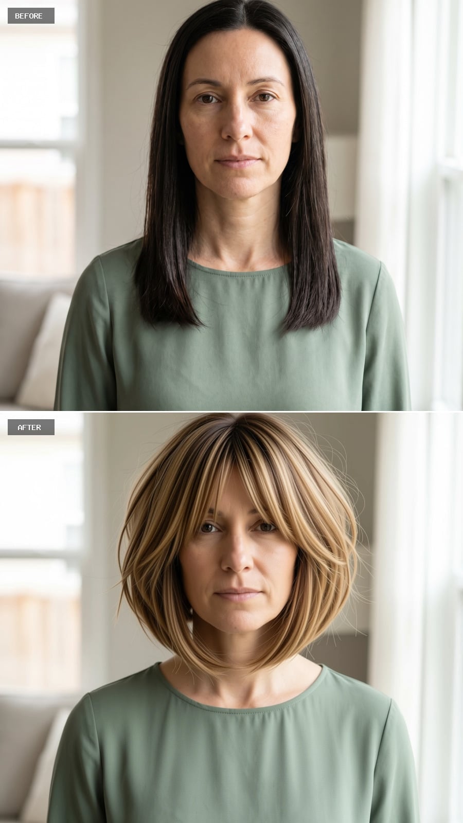 Highlighted Bob With Fringe That Puts a Long Face on a Shorter Timeline