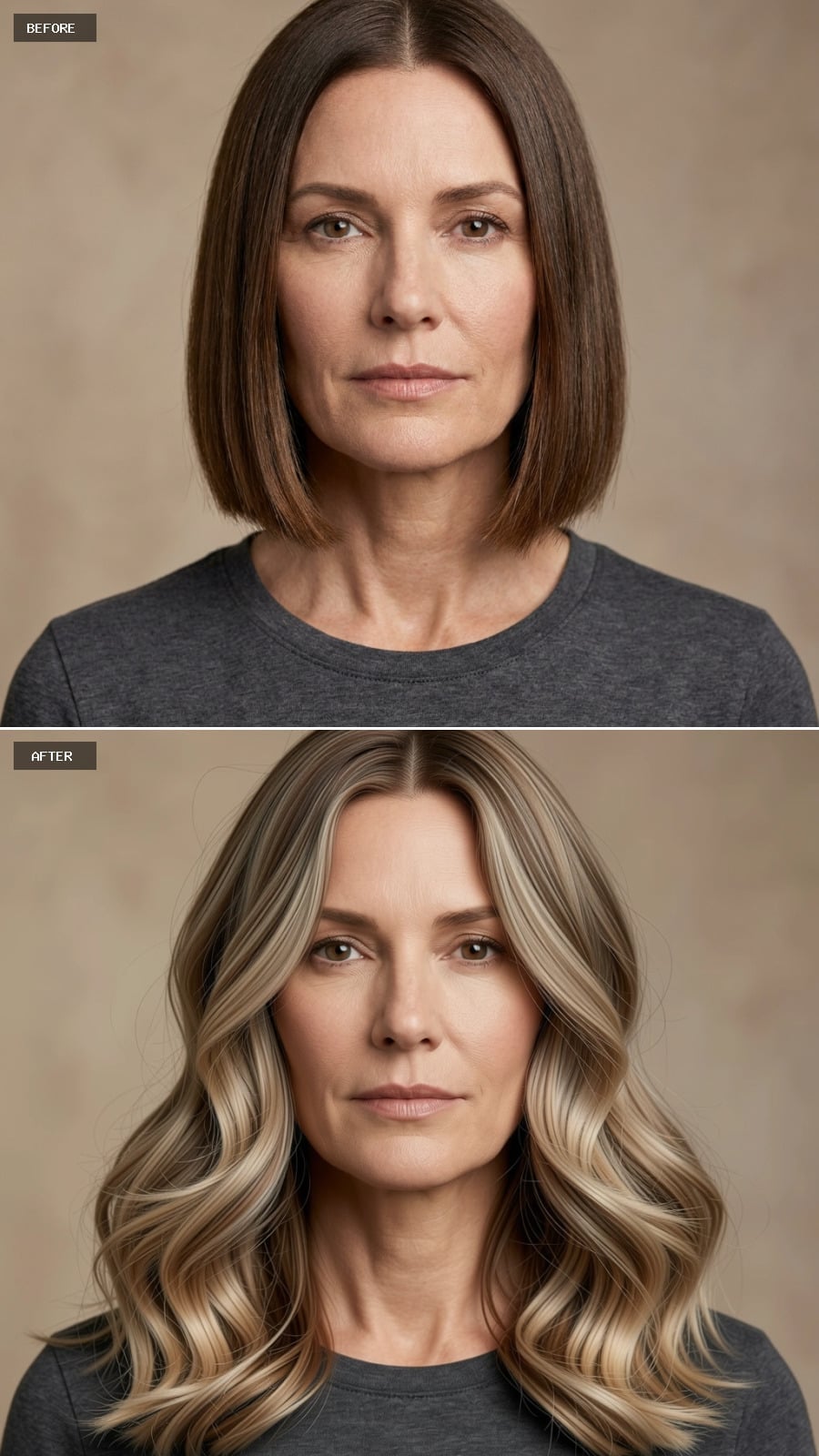 Long blonde balayage waves with face-framing highlights