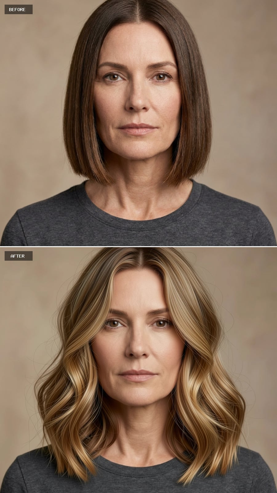 Shoulder-length blonde balayage waves
