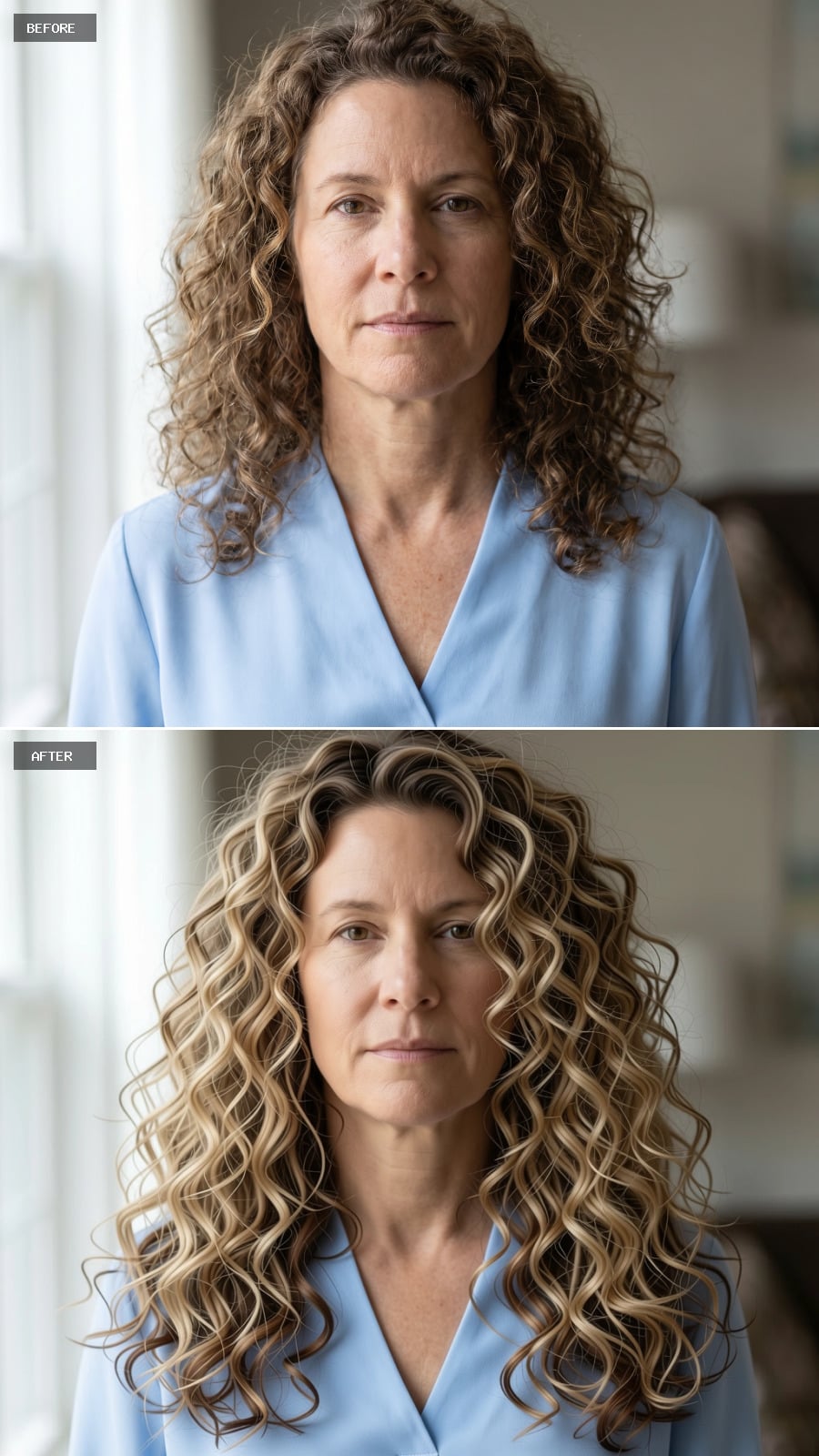 Long brunette curls with warm blonde highlights