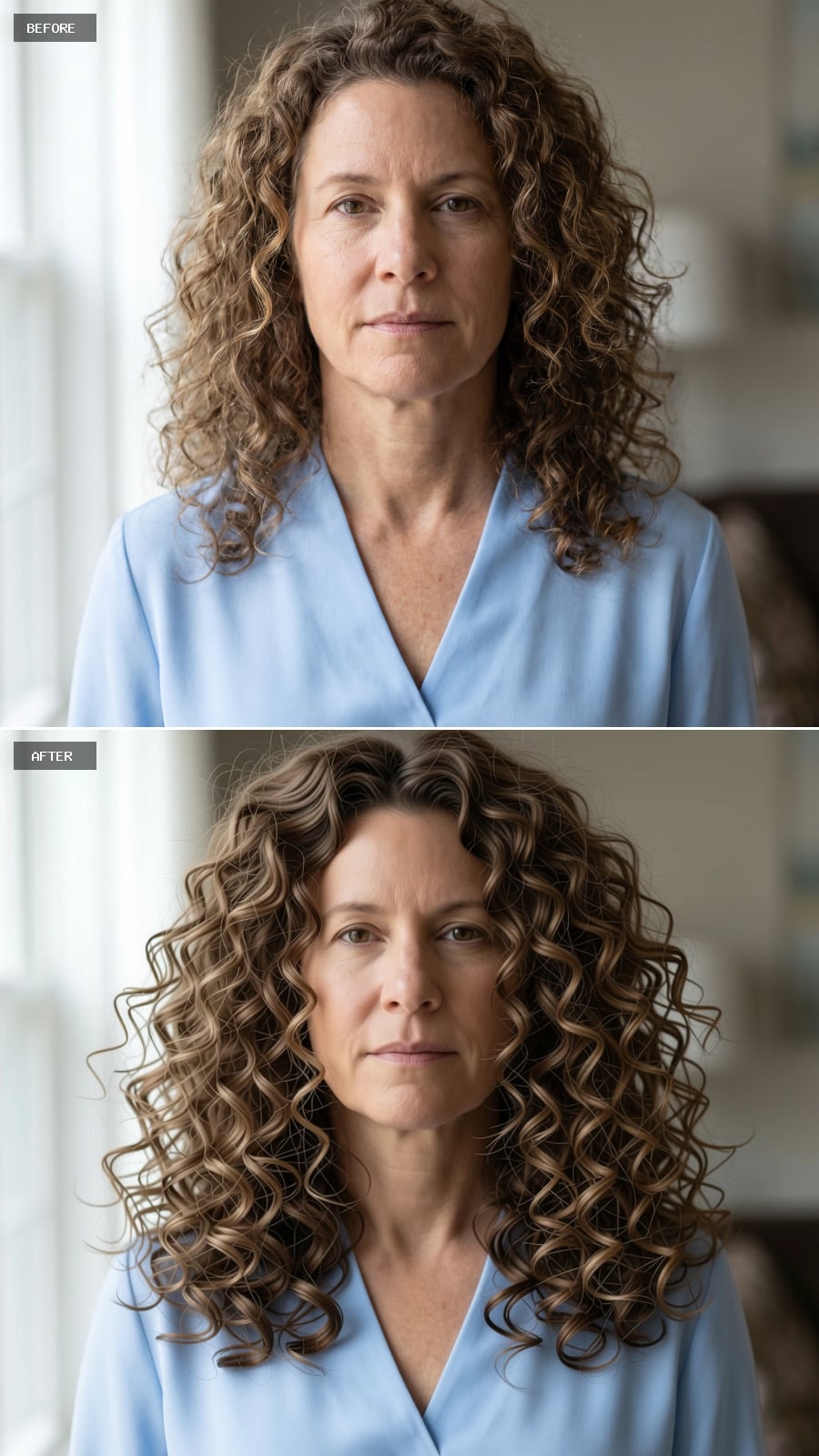 Long brown curls with caramel highlights