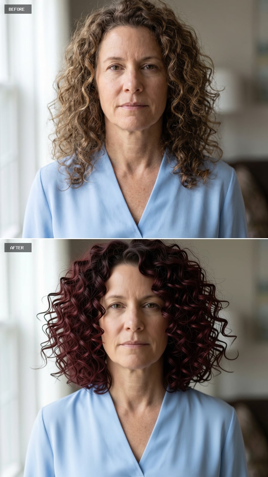 Short burgundy curls