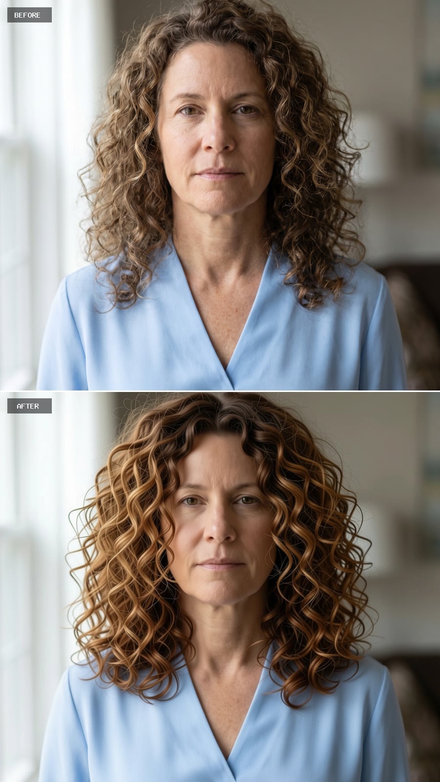 Golden brown shoulder-length curls