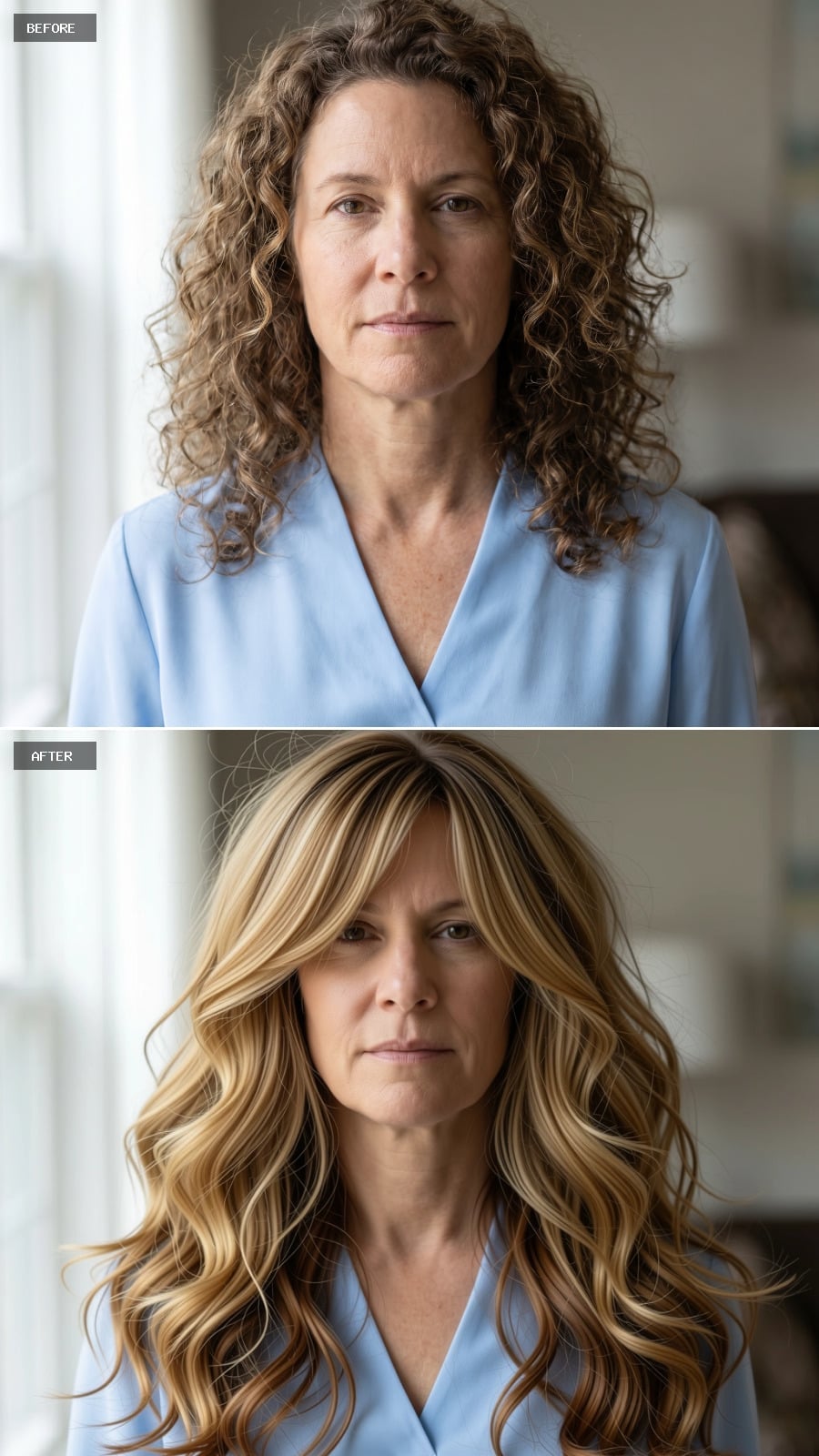 Long highlighted hair styled in loose waves