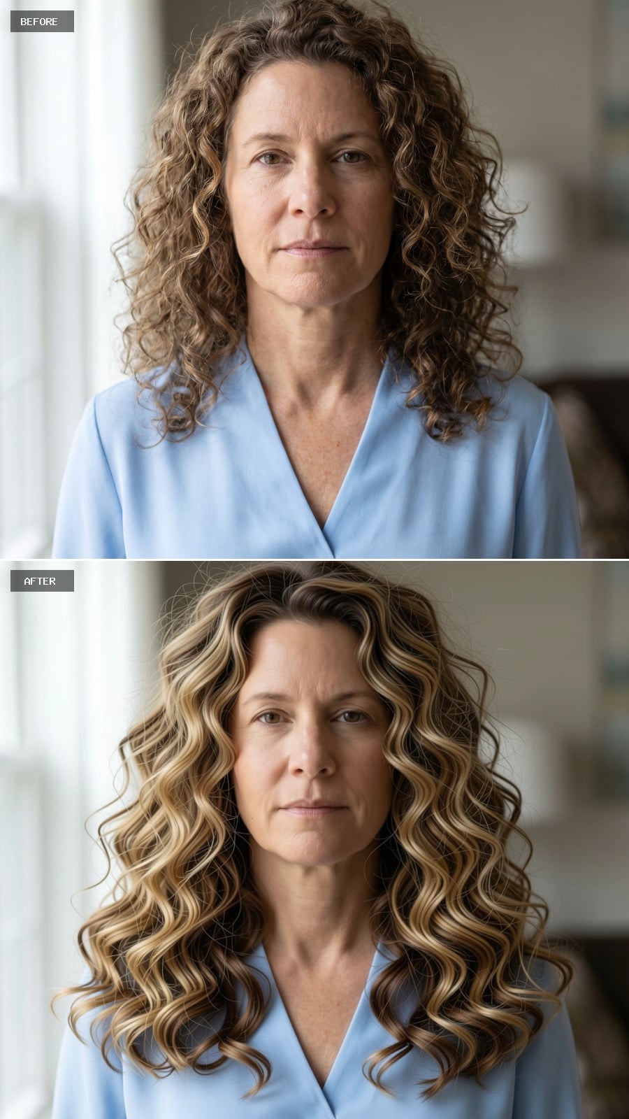 Long curls with cream and honey highlights